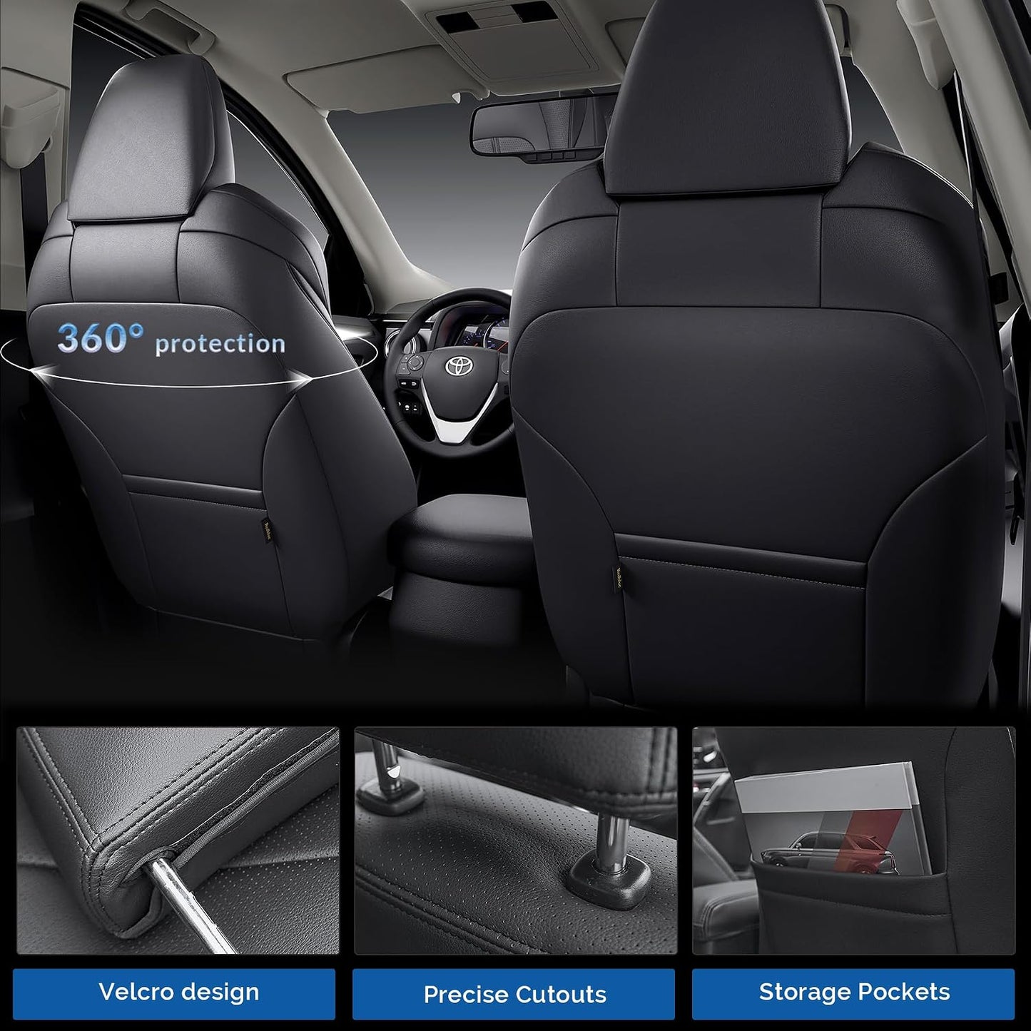Custom Fit Seat Covers Toyota Corolla 2020-2026 SE XSE FX Black Leather Set