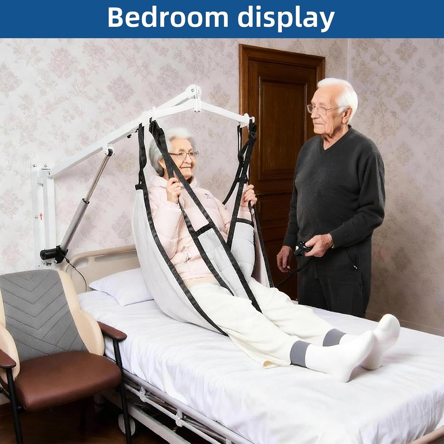 Wall Mounted Electric Patient Lift with Sling 330 lb Transfer Hoist Elderly