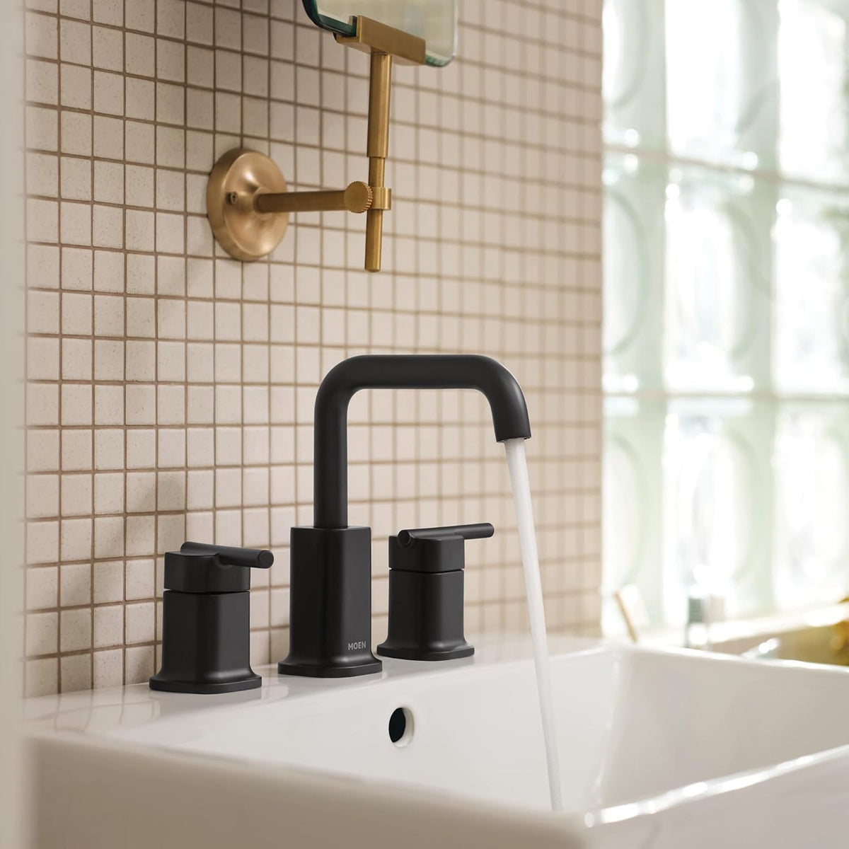 Moen Inara 84043BL Matte Black Widespread Bathroom Faucet 3 Hole Drain