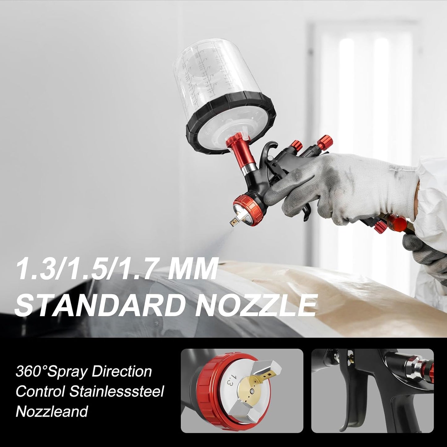 R500 A610 LVLP Spray Gun Kit Automotive Car Paint 1.3/1.5/1.7mm Nozzles 10 Cups