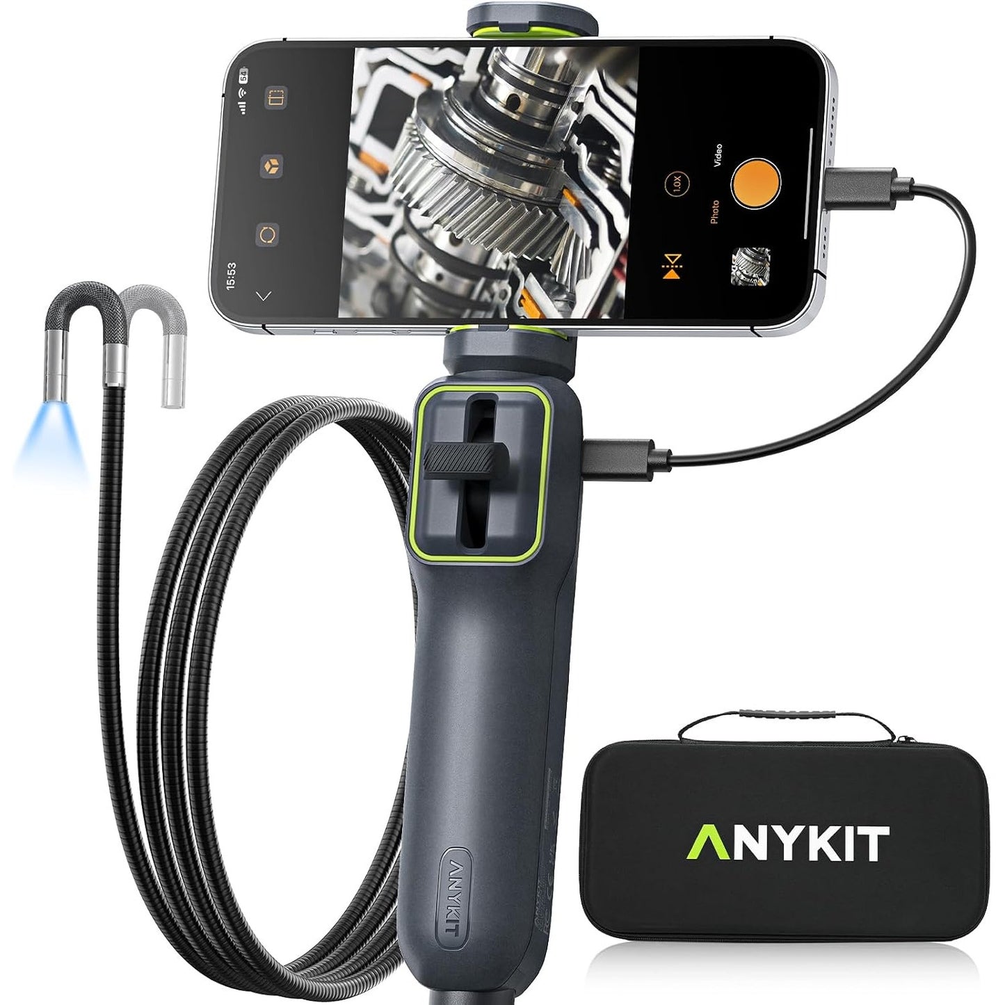 Anykit Articulating Borescope 210 Two-Way 5.5mm Probe 5FT for iPhone Android