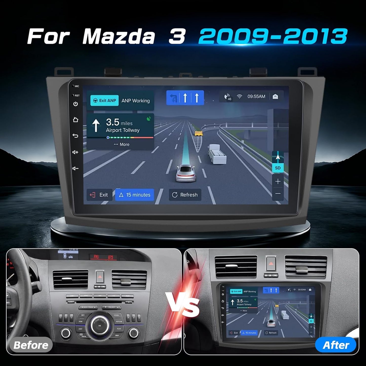 Mazda 3 2009-2013 Android Car Stereo 9" CarPlay Android Auto GPS 4+64G Camera