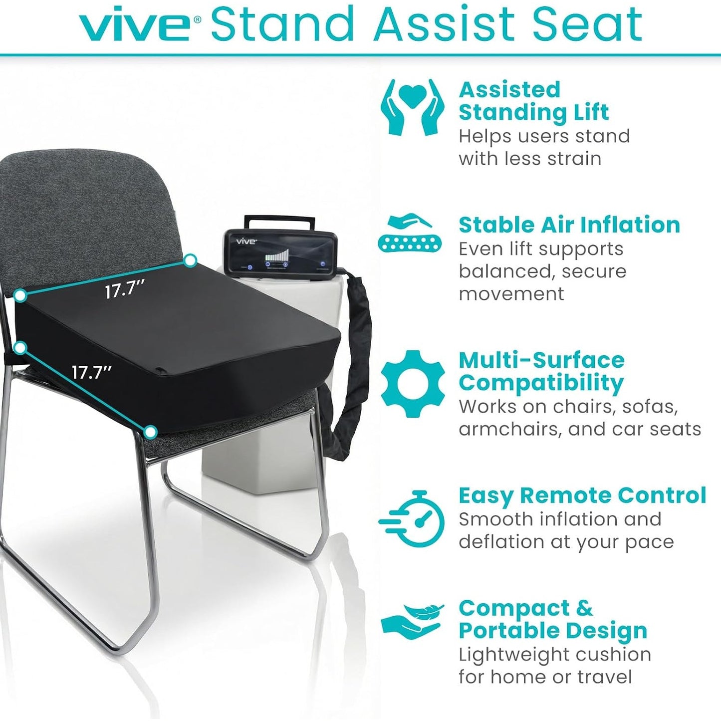 Vive Inflatable Seat Assist Lifting Cushion Remote 220 lb Stand Up Chair Sofa