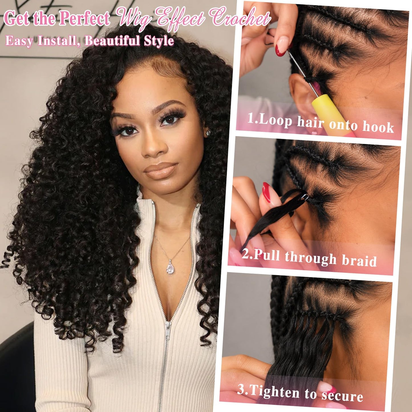 Burmese Curly Feather Crochet Human Hair 18 Inch 60g Knotless Natural Black