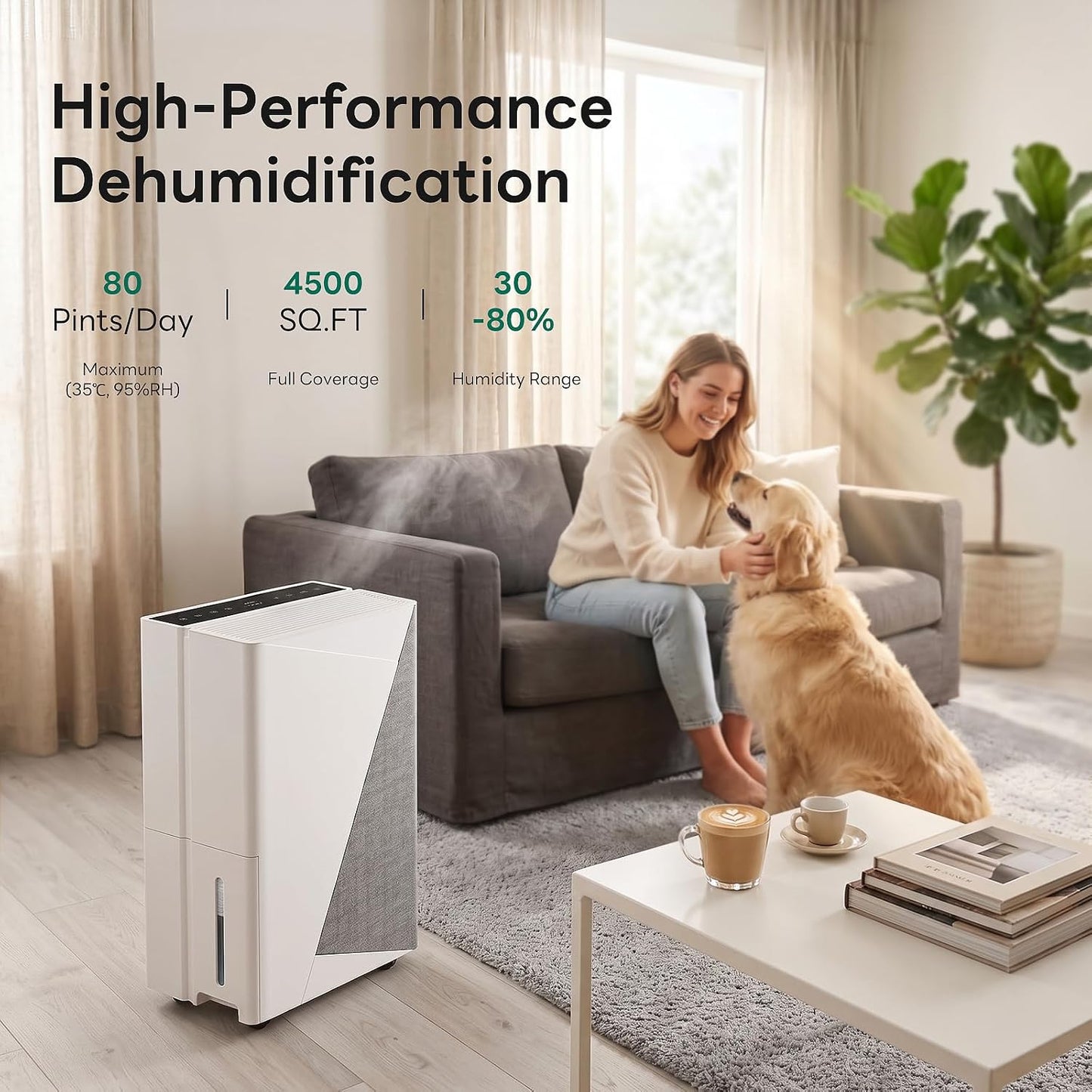 ZAFRO 80 Pint Dehumidifier 4500 Sq Ft Basement Home Energy Star with Drain Hose