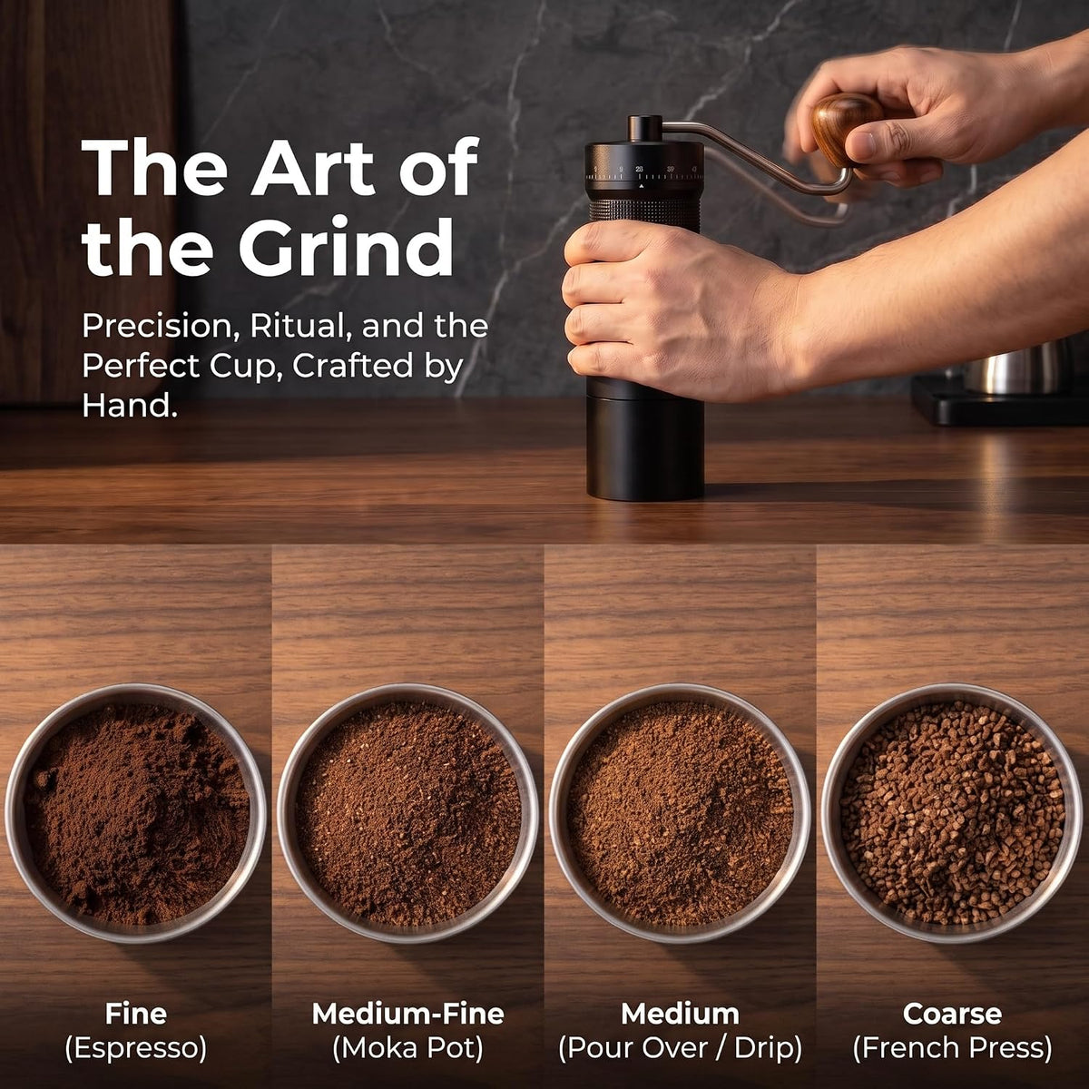 7-Star Burr Manual Coffee Grinder 55-Step Dial All-Metal 0.1mg Click Travel