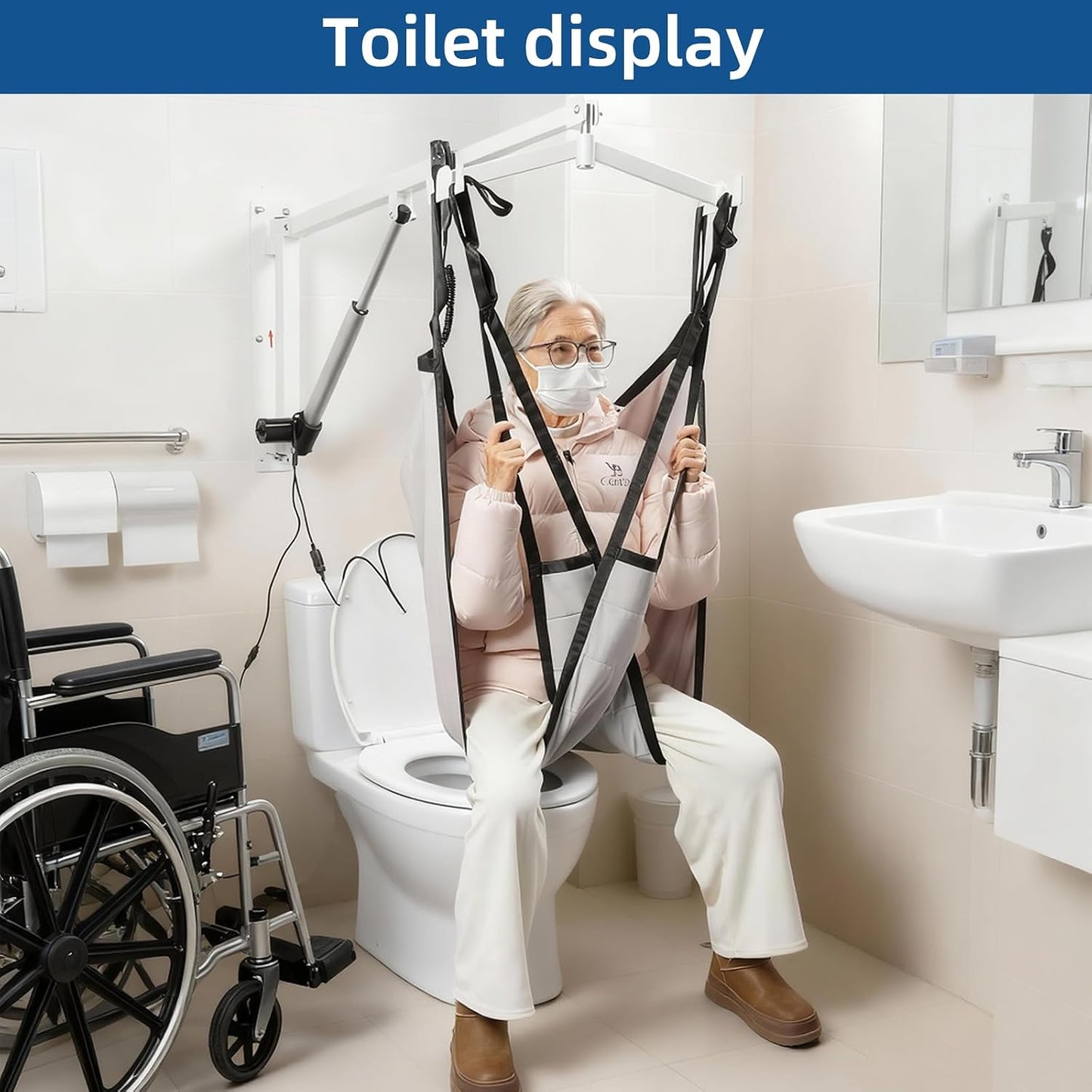 Wall Mounted Electric Patient Lift with Sling 330 lb Transfer Hoist Elderly