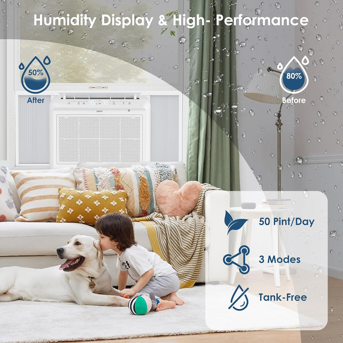 KeplerX 8000 BTU Inverter Window AC WiFi Alexa 50 Pint Dehumidifier