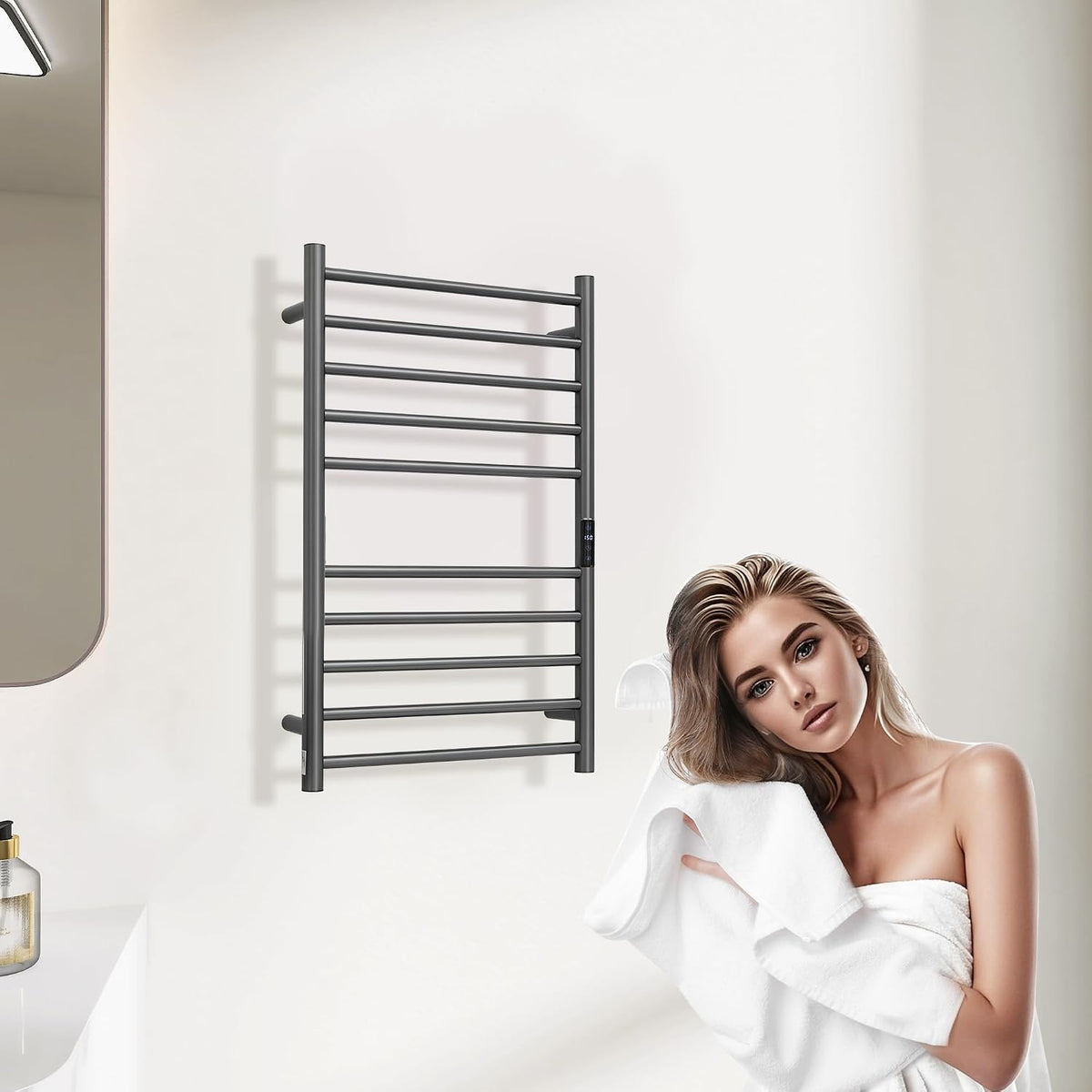 BLARALA Smart Towel Warmer 10 Bar Alexa Google TUYA Wall Mount Gunmetal