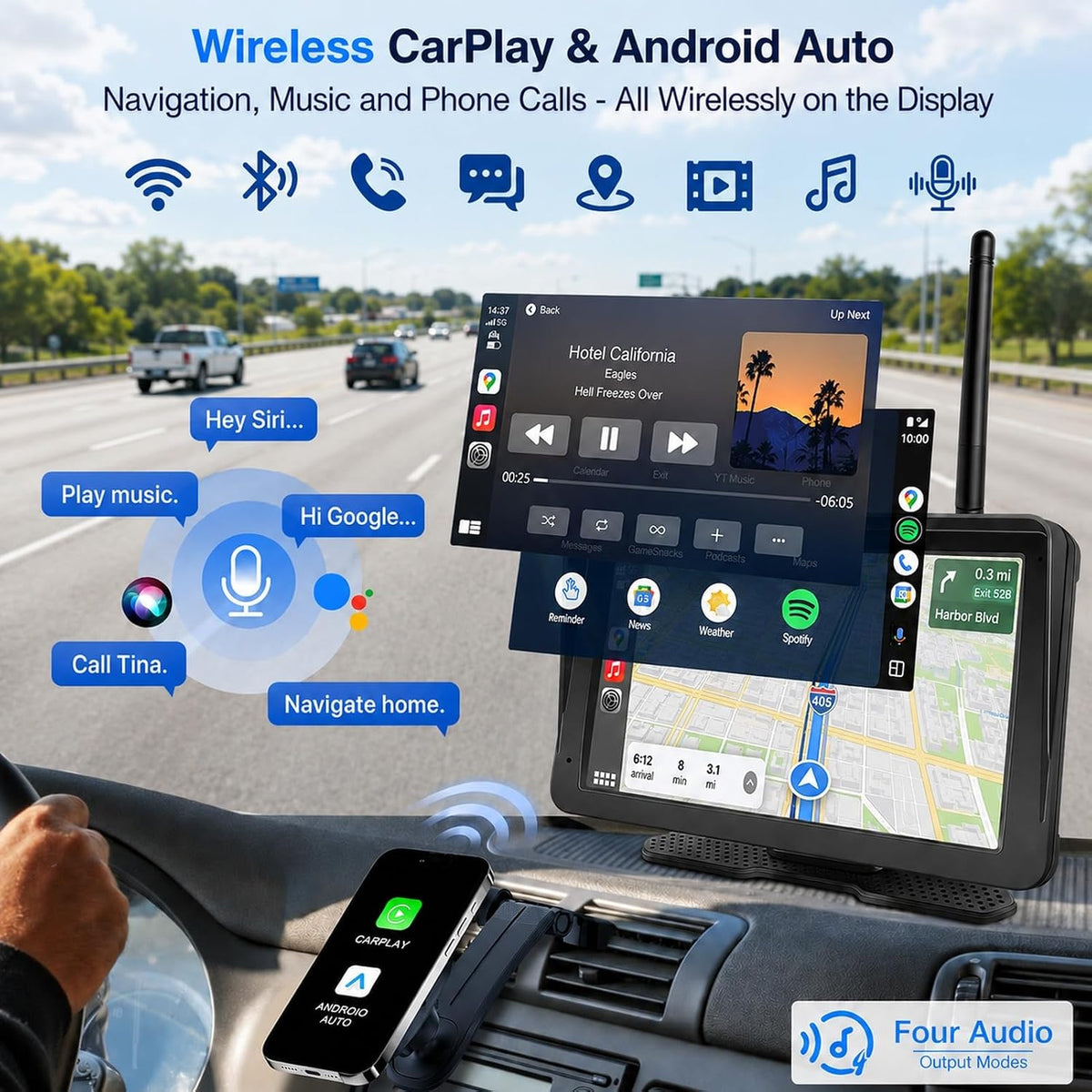 Wireless Backup Camera CarPlay Android Auto 7" Solar Magnetic RV Truck Trailer