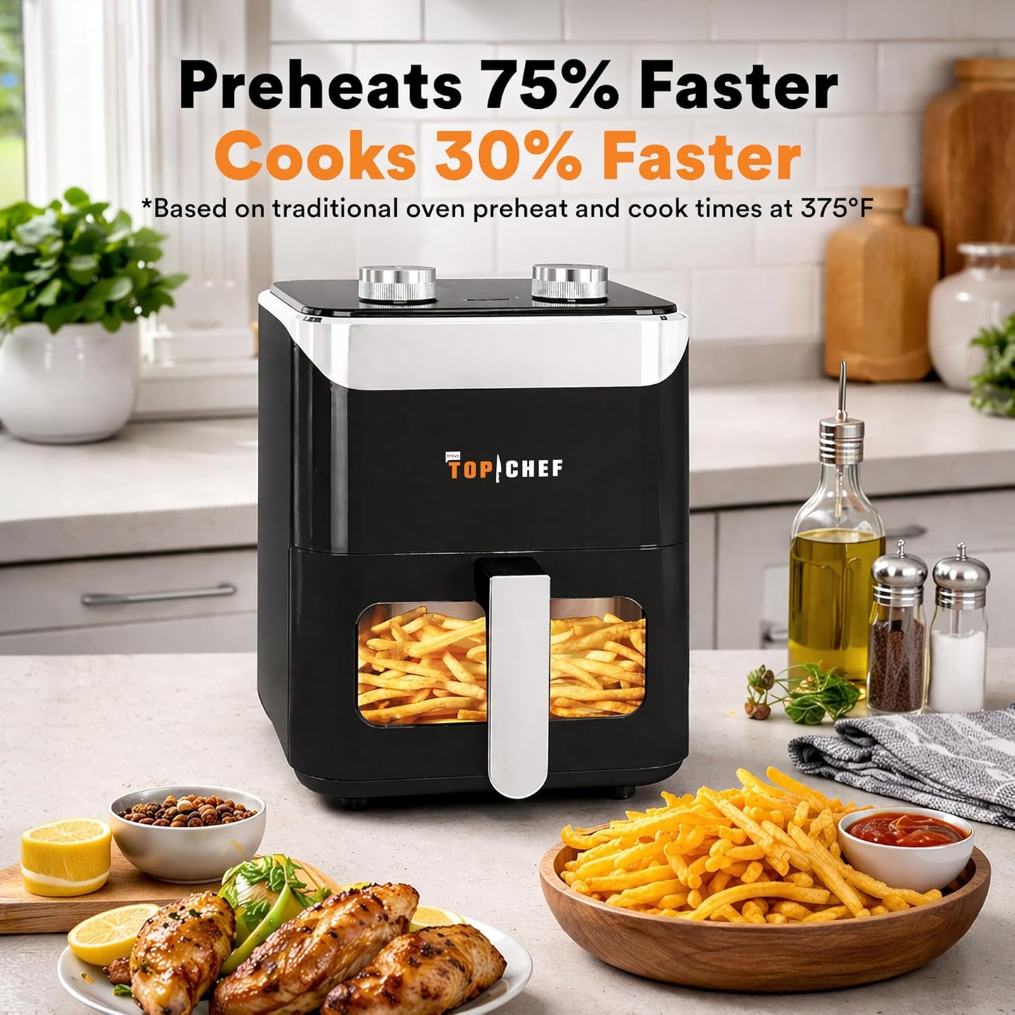 Top Chef 3.7QT Air Fryer 1400W 3.5L Viewing Window Nonstick Basket Compact