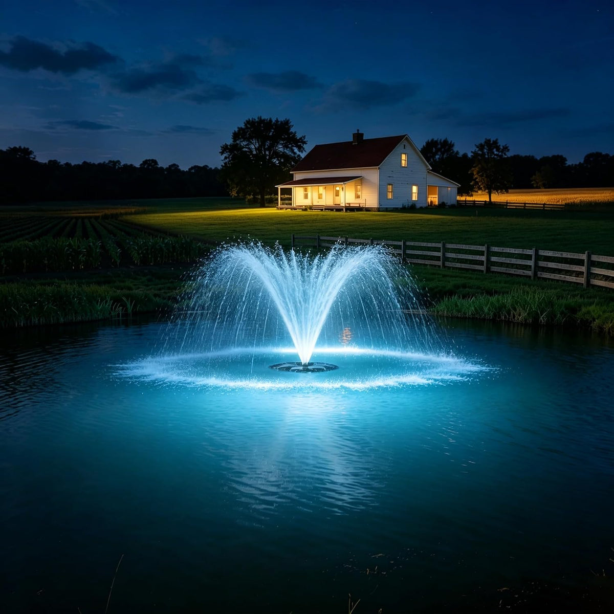 Ecospray 450W Floating Pond Fountain RGB LED 100ft Cord 4 Spray Nozzles