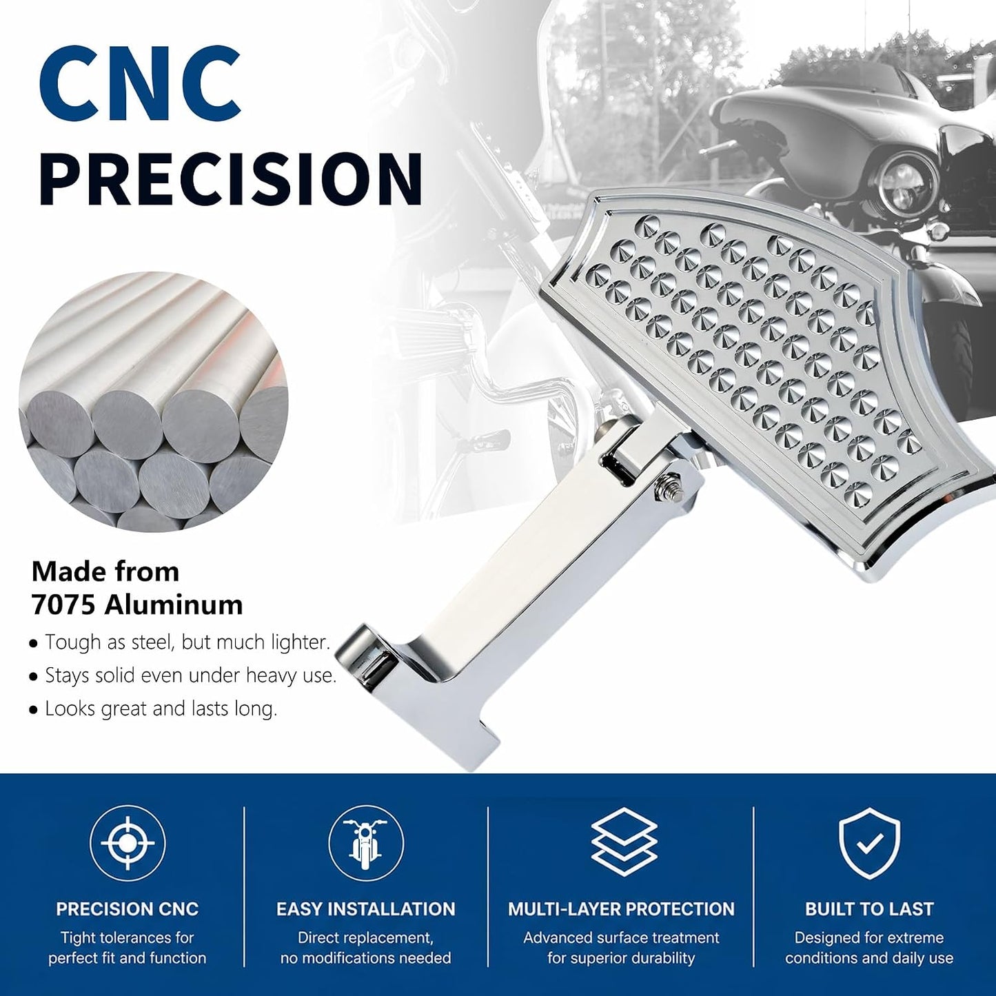 Rear Passenger Mini Floorboards Male Mount Harley Touring, Softail, Dyna