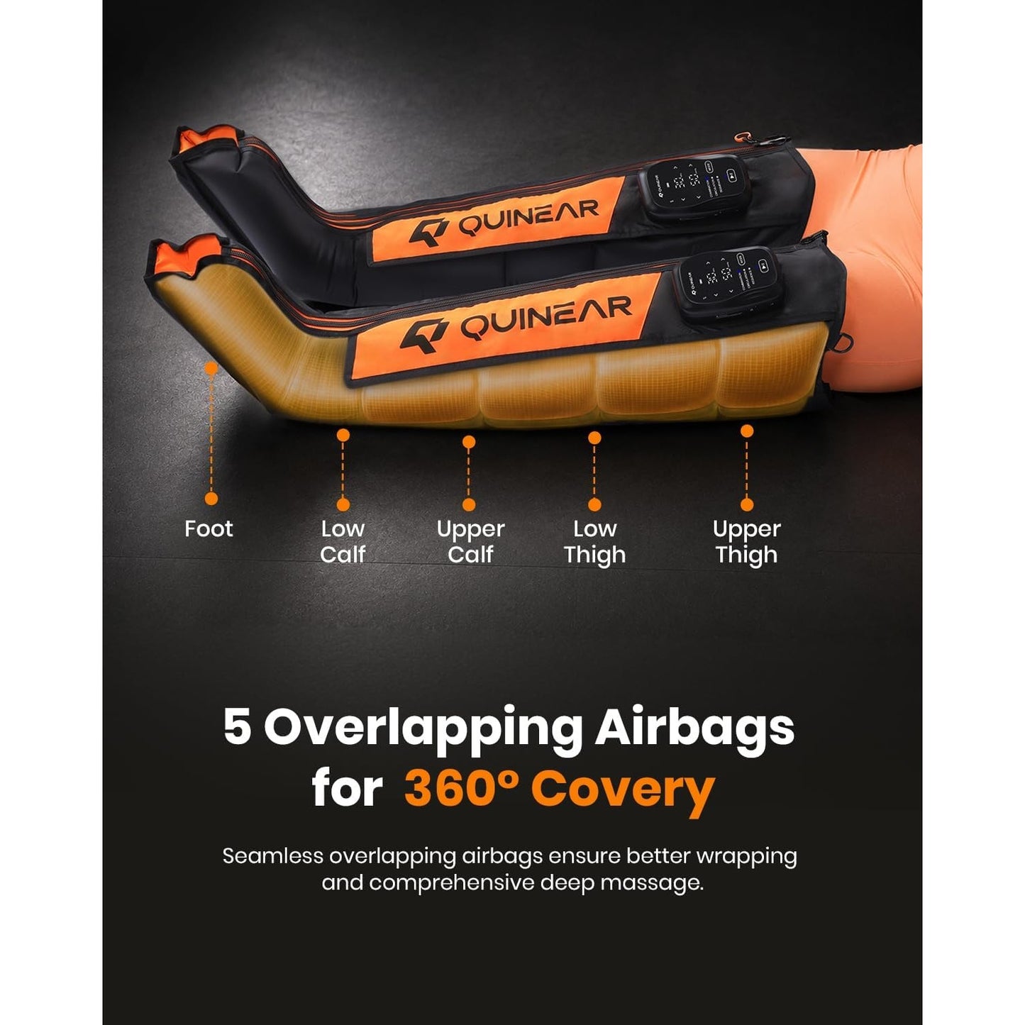 QUINEAR Cordless Leg Recovery System Compression Boots 11 Levels 3 Modes Large