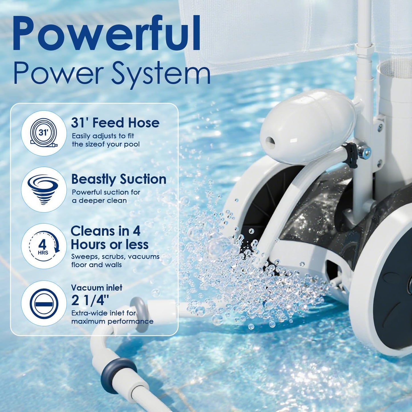 MAKHOON 4 Wheel Pool Pressure Side Sweeper Cleaner 1.5" Thread 4 Bar