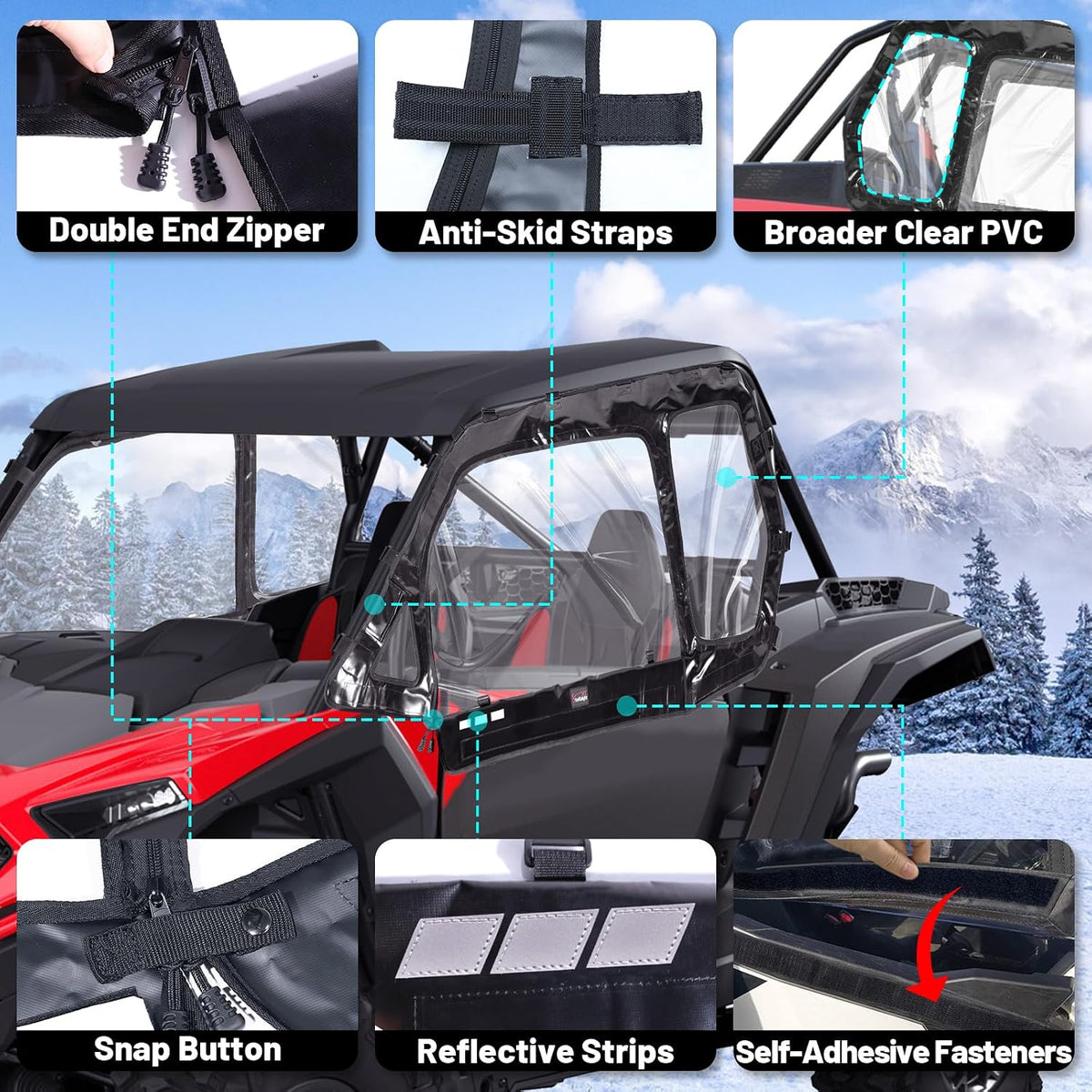 StarknightMT RZR XP 1000 Turbo Soft Upper Doors 2014-2023 Zipper Windows