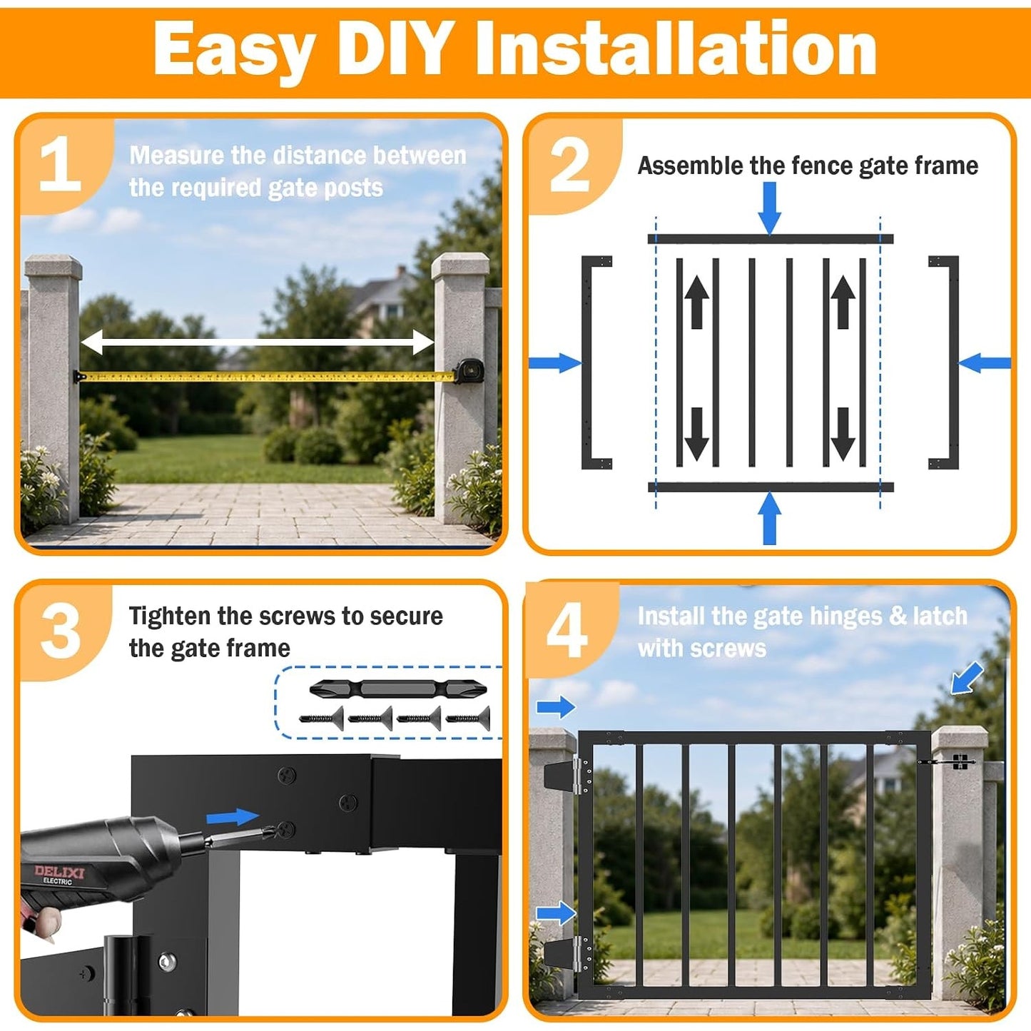 Aluminum Deck Gate 32"H x 36"W Black Hinges Latch Kit Fits 36" Deck Railing
