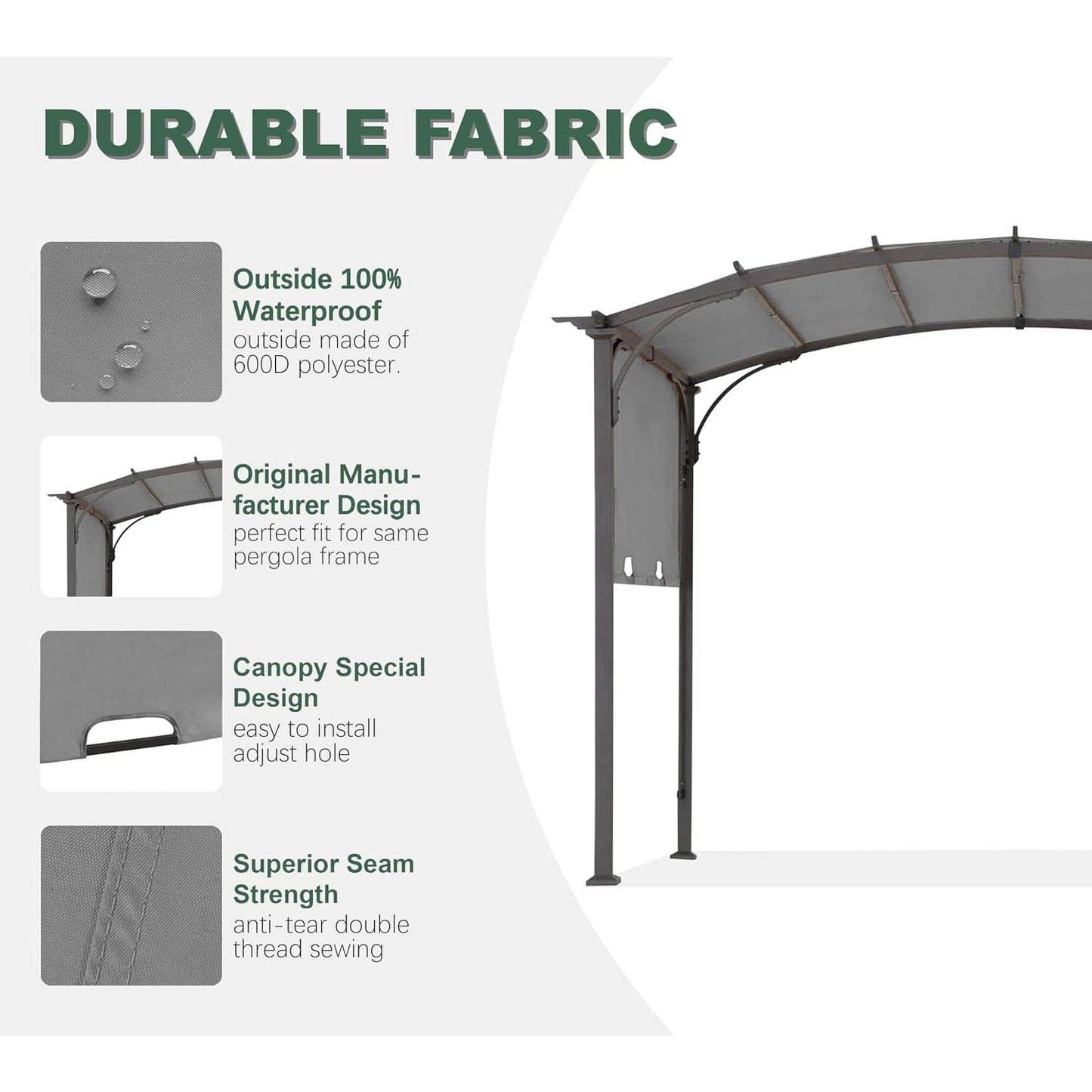 Gray 10x10 Pergola Replacement Canopy Cover for Allen + Roth L-PG152PST-B (COVER ONLY)