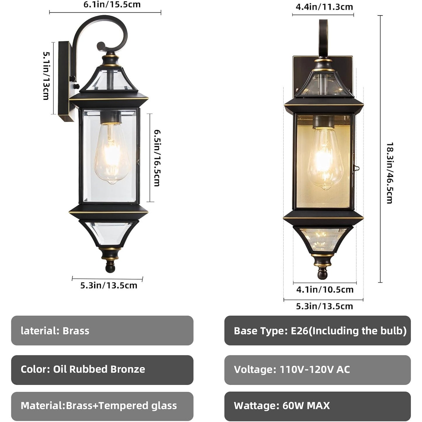 Outdoor Wall Light Fixtures 2 Pack Oil Rubbed Bronze Porch Sconce Waterproof