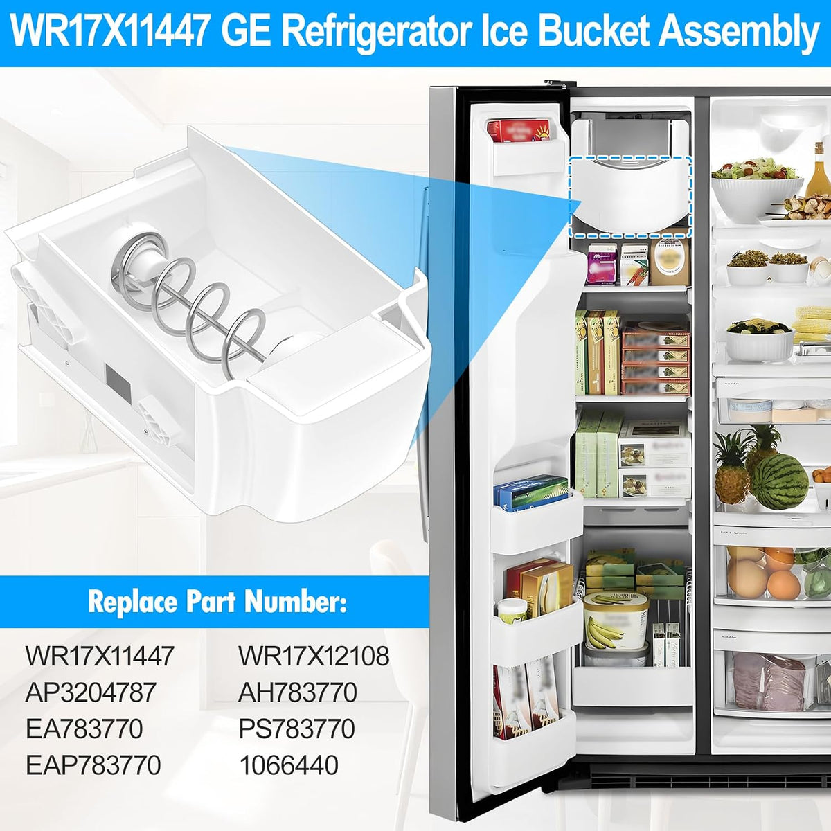 GE WR17X11447 Ice Bucket Auger Assembly Refrigerator Ice Bin OEM