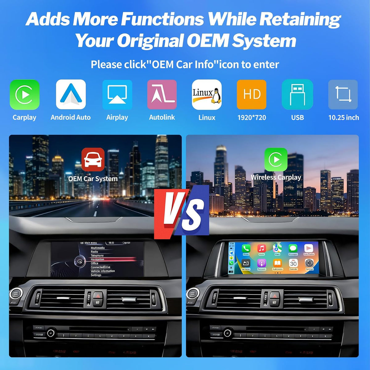 HMYC 10.25" Linux Car Stereo BMW 5 Series F10 F11 NBT CarPlay Android Auto