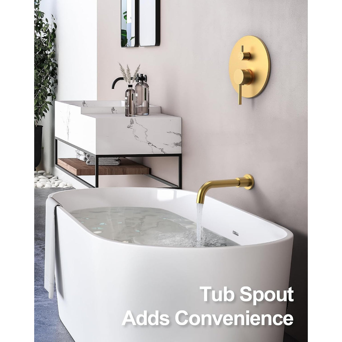 Shower Trim Kit Tub Spout Handheld 10" Rainfall Brushed Gold Pressure Balance