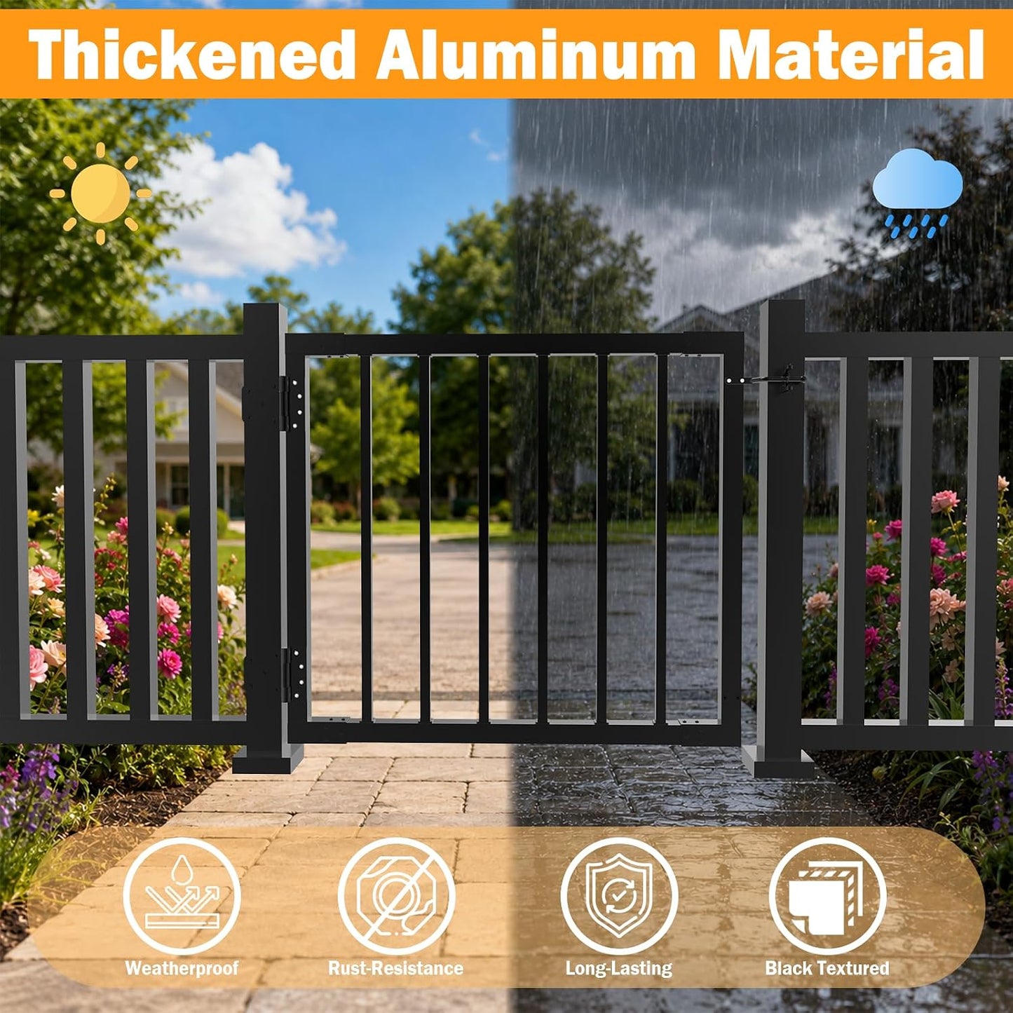 Aluminum Deck Gate 32"H x 36"W Black Hinges Latch Kit Fits 36" Deck Railing