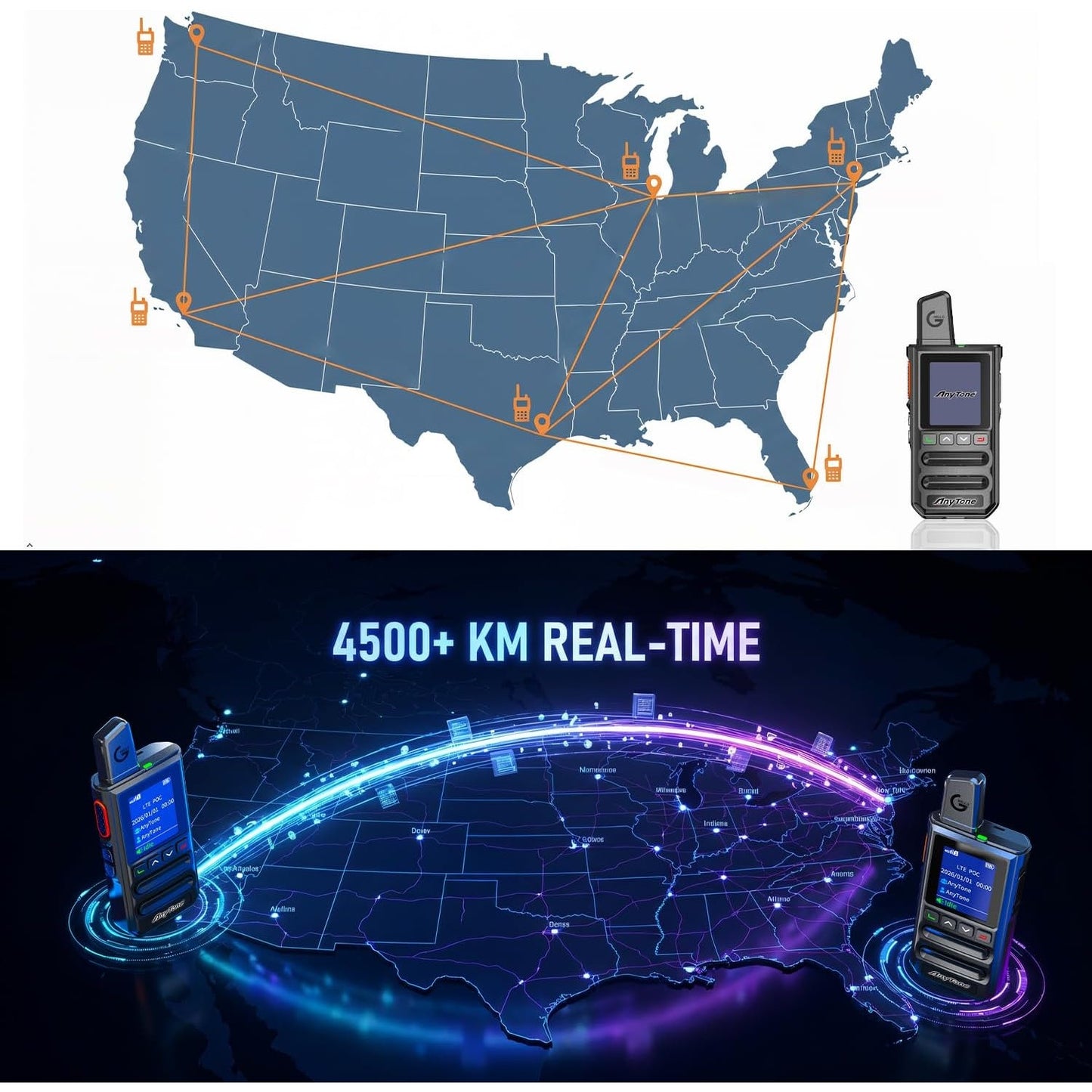AnyTone 4G LTE PoC Radios 2 Pack Nationwide PTT Walkie Talkie GPS SIM Included