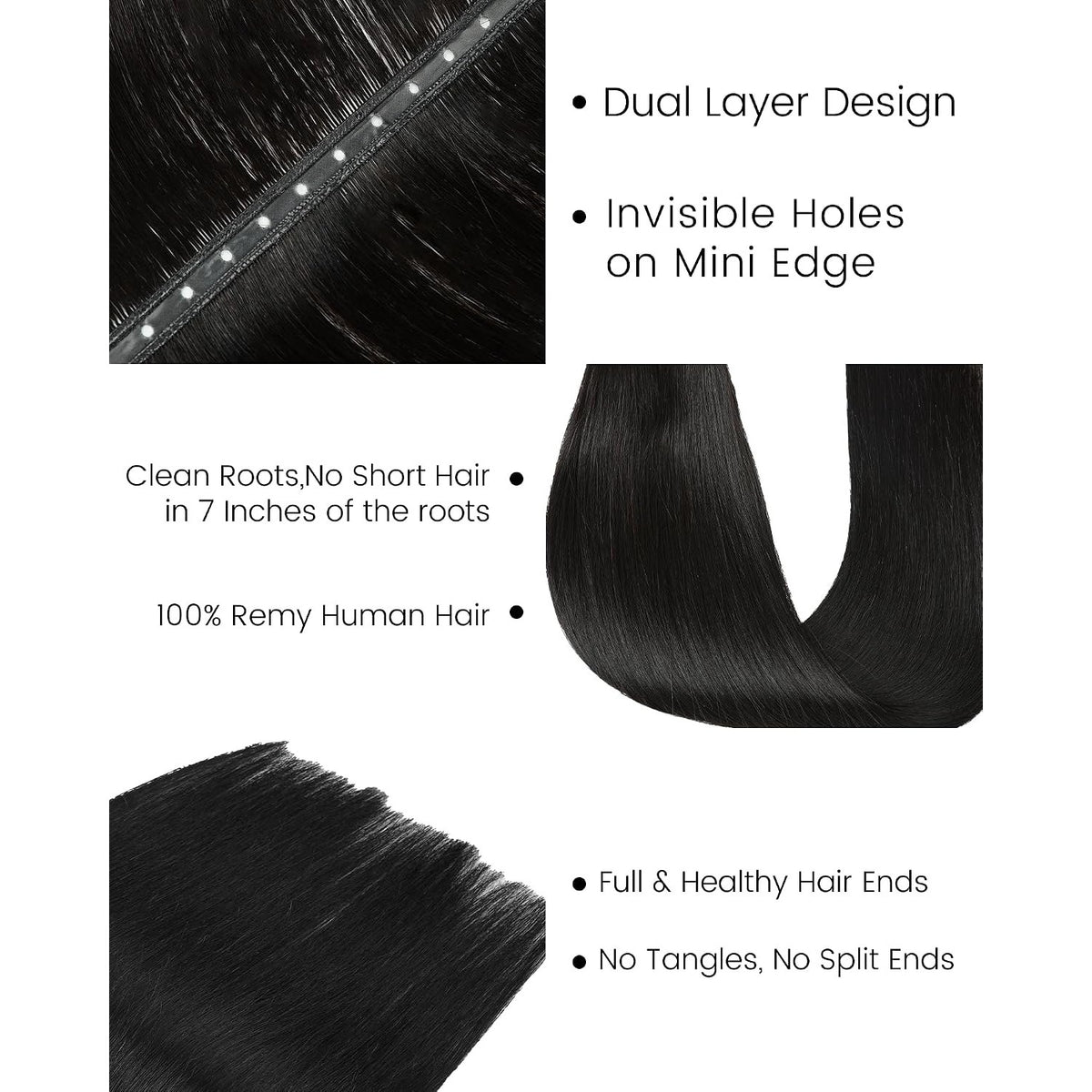 Myralee 22" 120g Butterfly Weft Human Hair Extensions 1B Natural Black