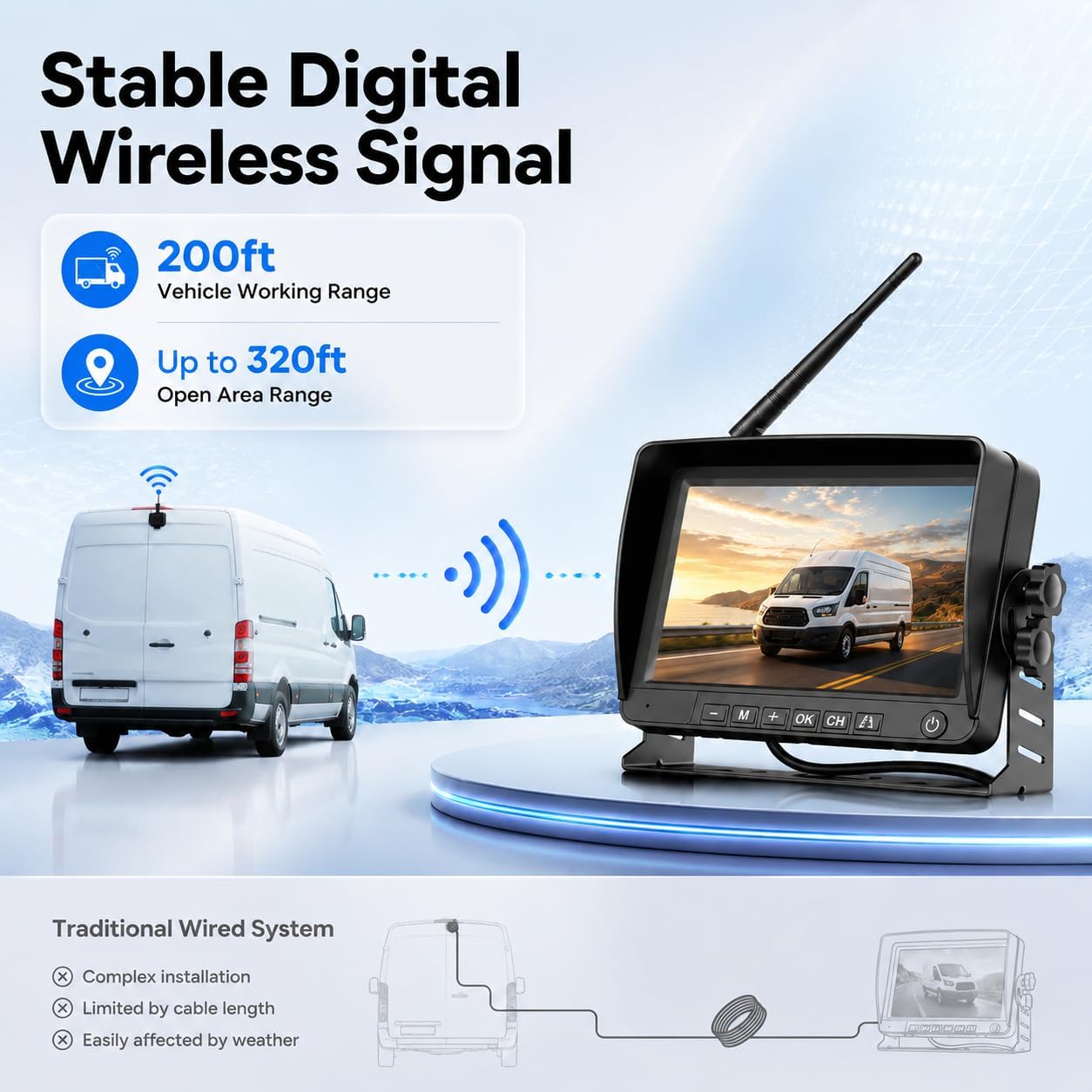 Ford Transit 2014-2018 Wireless Backup Camera 3rd Brake Light 7" Monitor Kit