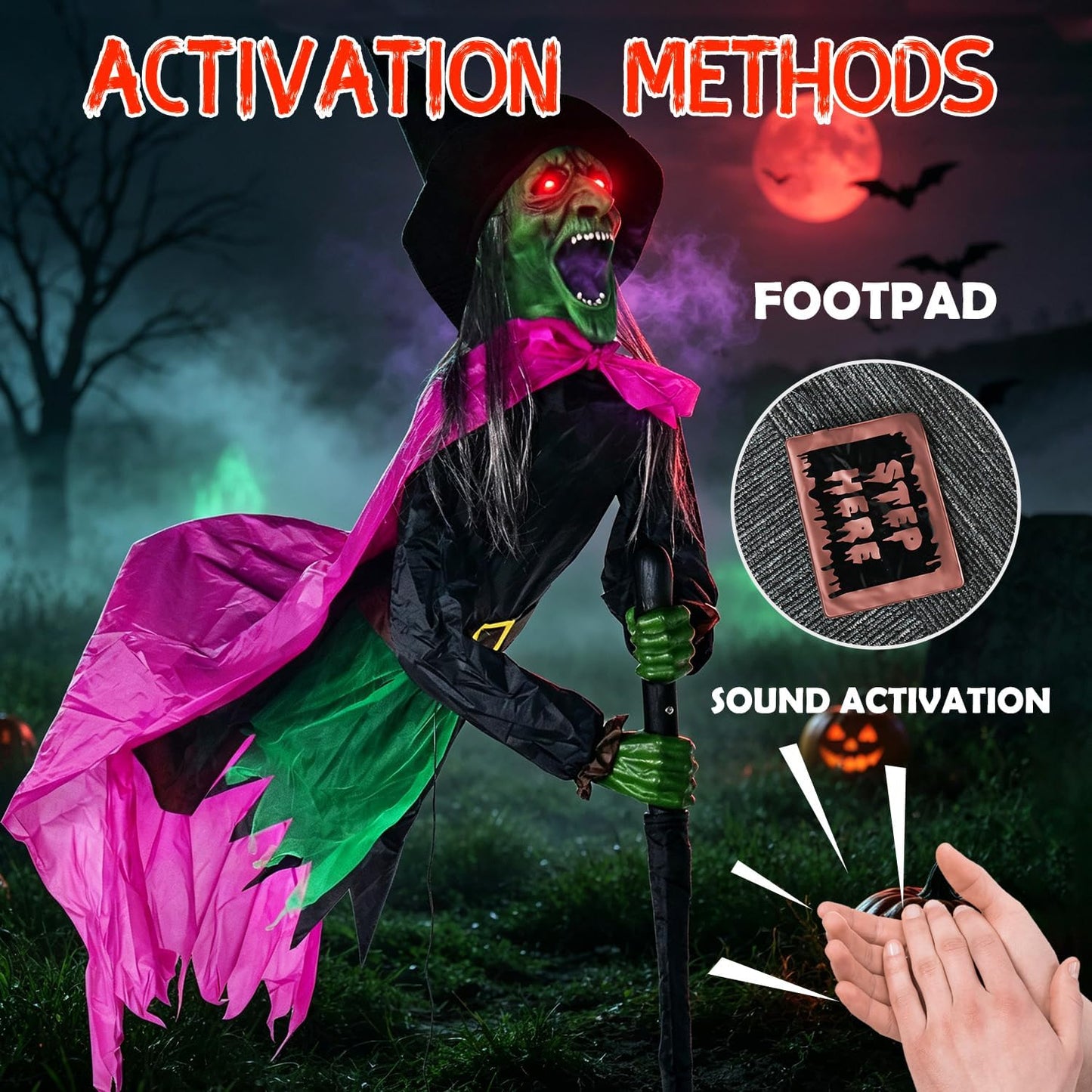 10.5FT Flying Witch Halloween Animatronic Hovering Broom Sound Light Outdoor