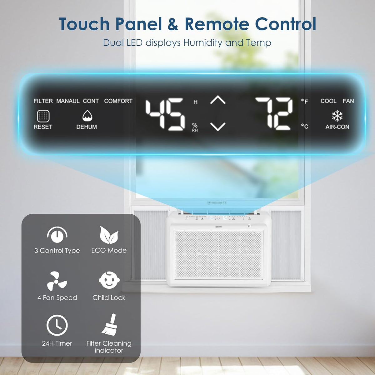 KeplerX 8000 BTU Inverter Window AC WiFi Alexa 50 Pint Dehumidifier