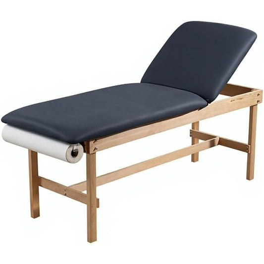 Wooden Medical Exam Table, Navy Blue Adjustable Backrest Paper Holder 27.5"