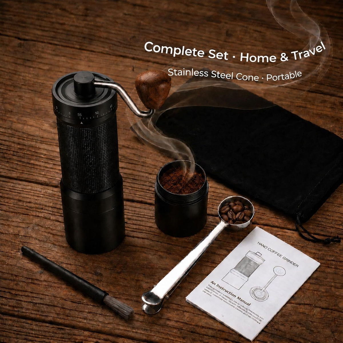 Diwenthlor Manual Coffee Mill 420 Steel Conical Burr 55 Grind Settings Black