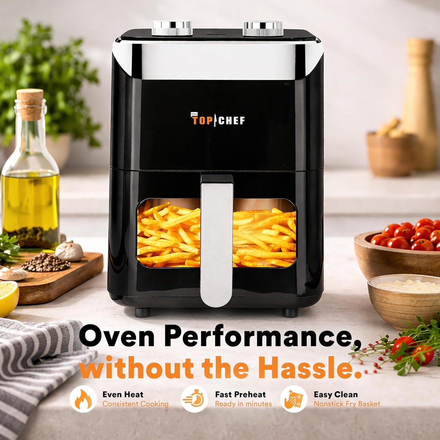 Top Chef 3.7QT Air Fryer 1400W 3.5L Viewing Window Nonstick Basket Compact