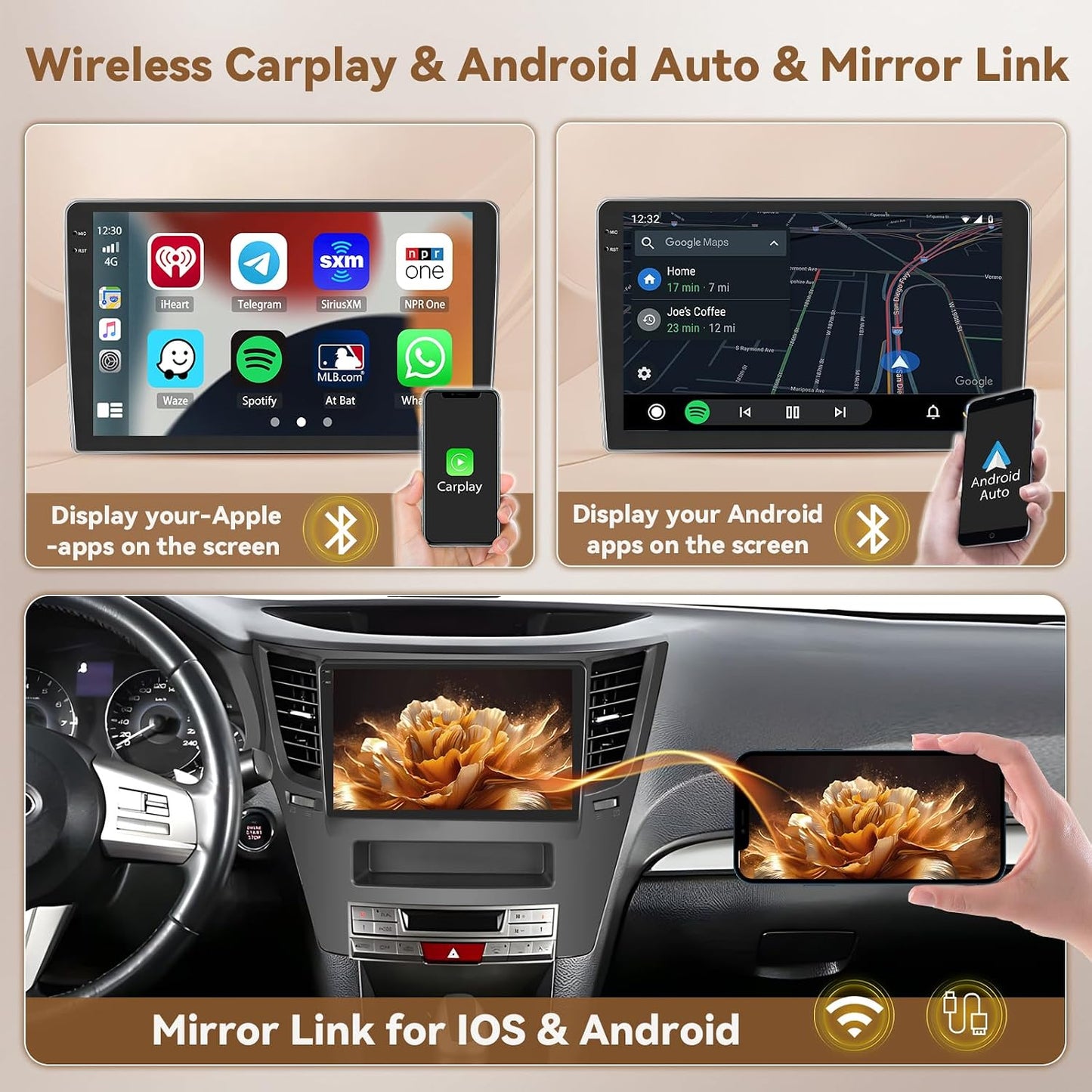 Subaru Outback Legacy 2010-2014 Android 15 Car Stereo 9" CarPlay GPS 4+64G, 5G WiFi/Bluetooth/Mirror Link GPS SWC FM/EQ, Backup Cam+Mic