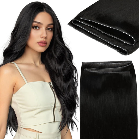 Myralee 22" 120g Butterfly Weft Human Hair Extensions 1B Natural Black