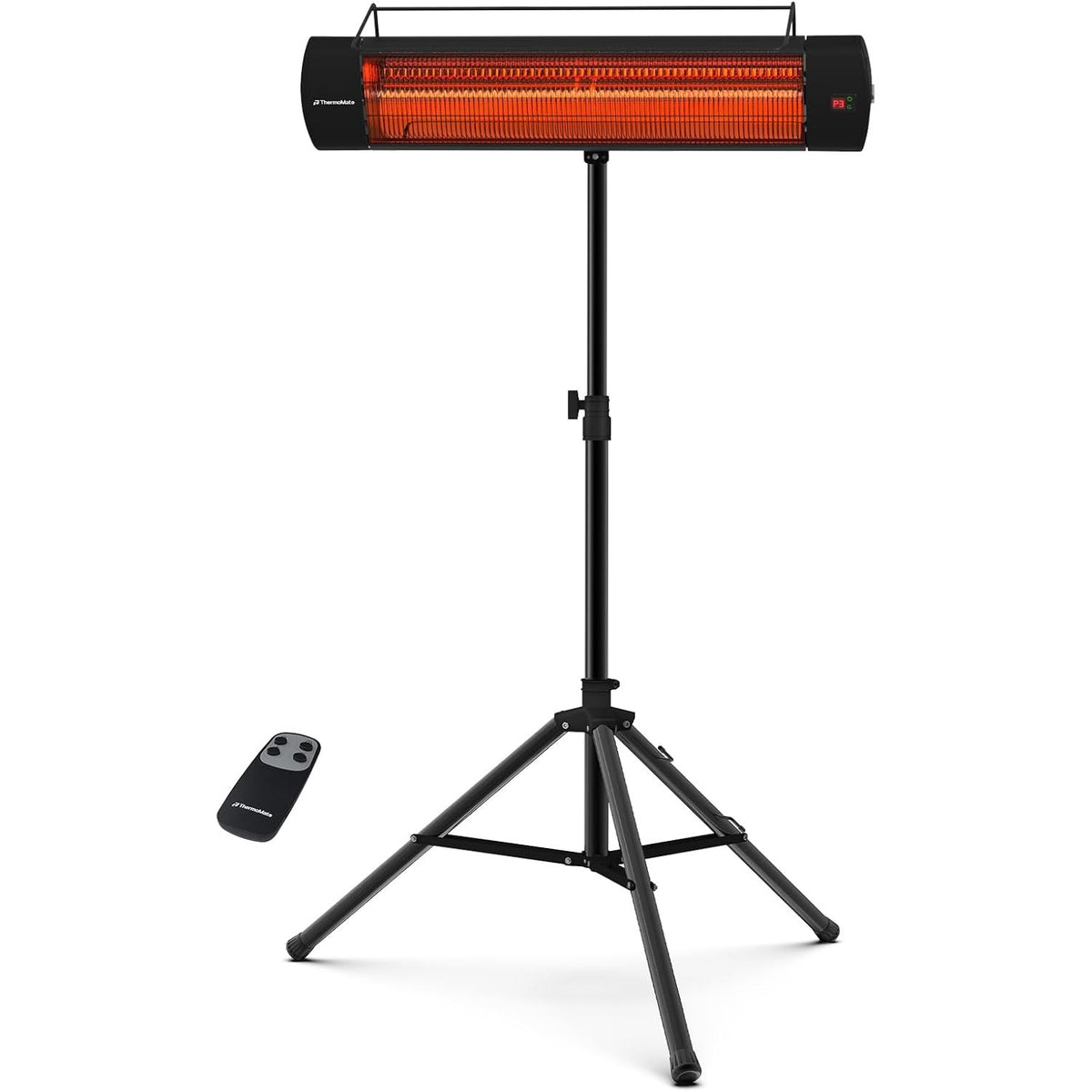 ThermoMate 1500W Infrared Patio Heater with Tripod IP65 Remote 24H Timer Black