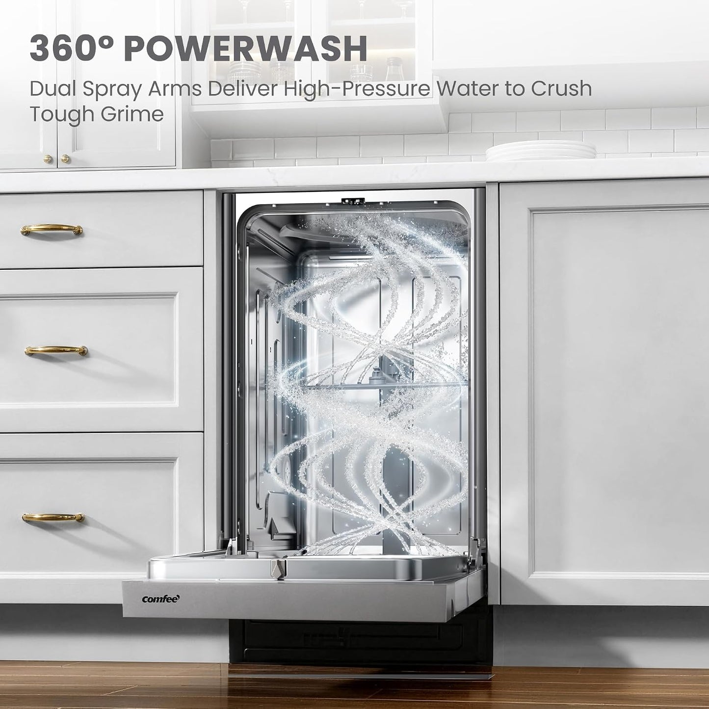 COMFEE 18 Inch Built-In Dishwasher Silver 8 Place Setting Energy Star 52dB