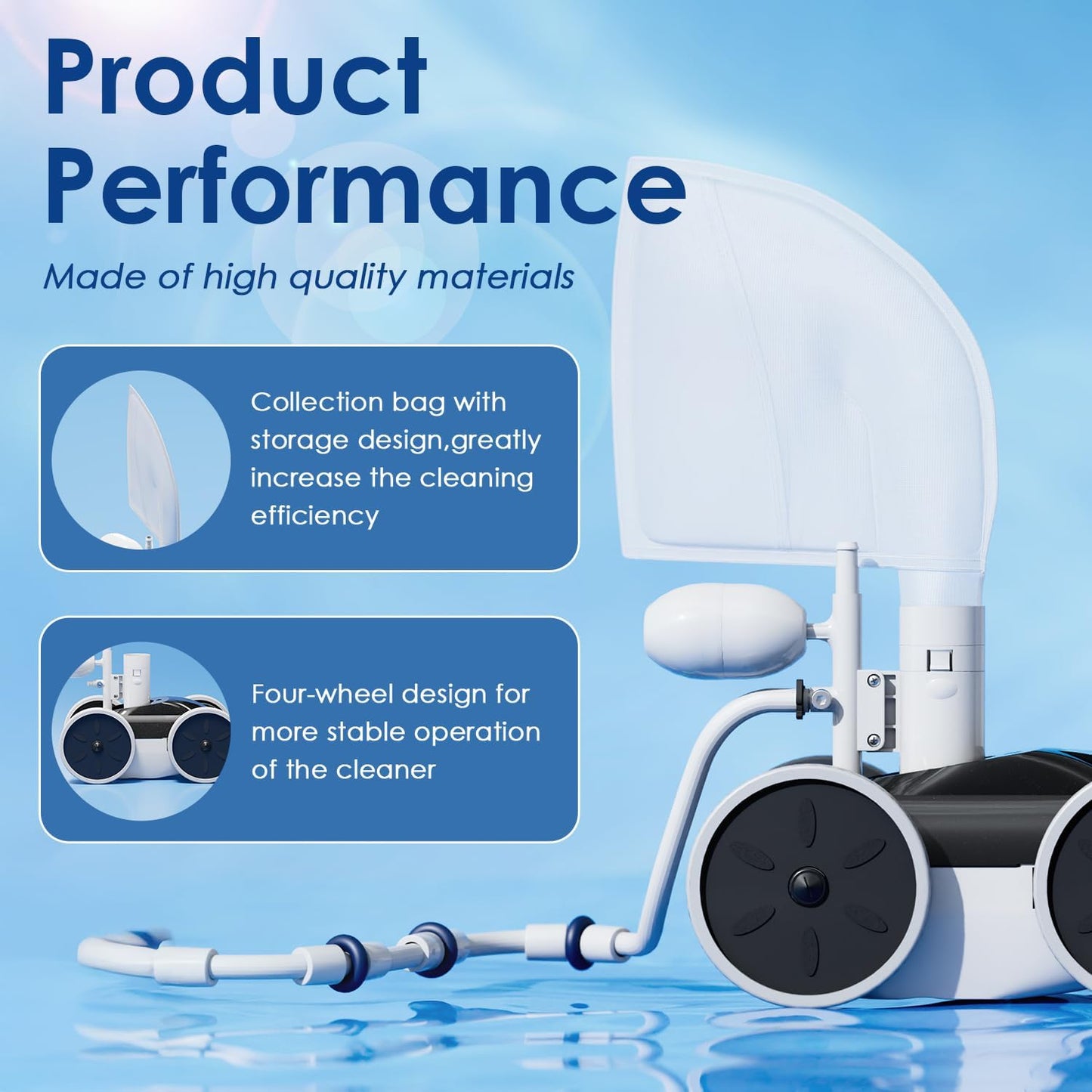 MAKHOON 4 Wheel Pool Pressure Side Sweeper Cleaner 1.5" Thread 4 Bar