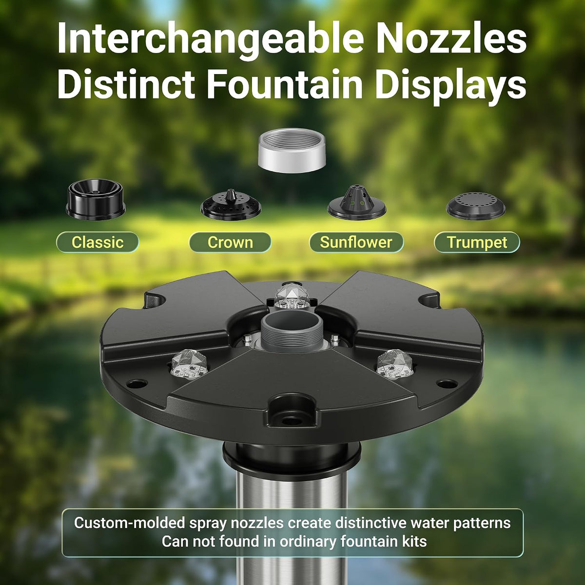 Ecospray 450W Floating Pond Fountain RGB LED 100ft Cord 4 Spray Nozzles