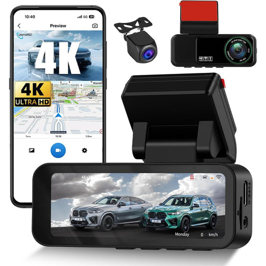 4K+2K Dual Dash Cam Front and Rear WiFi GPS ADAS Night Vision Parking Monitor