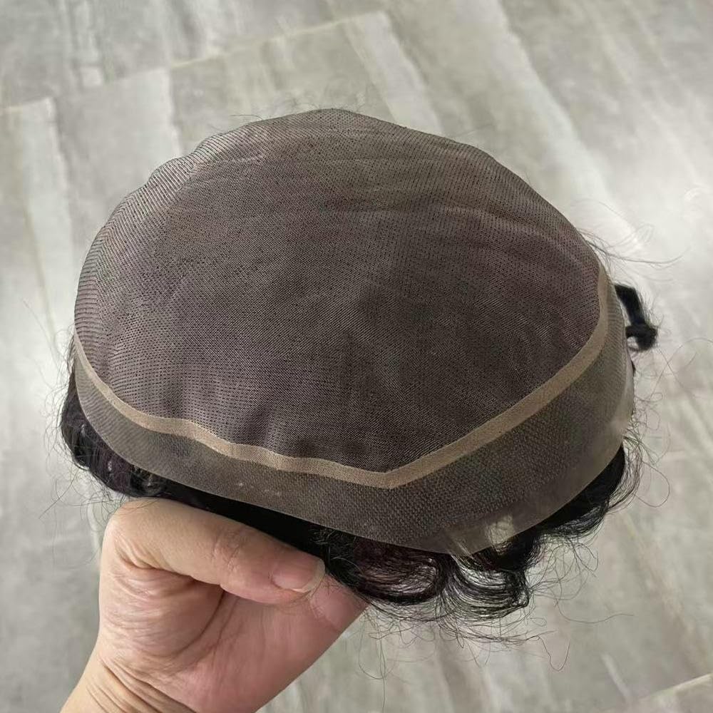 20MM Curly Mens Toupee 8x10 Mono PU 100% Human Hair 1B Hair Replacement