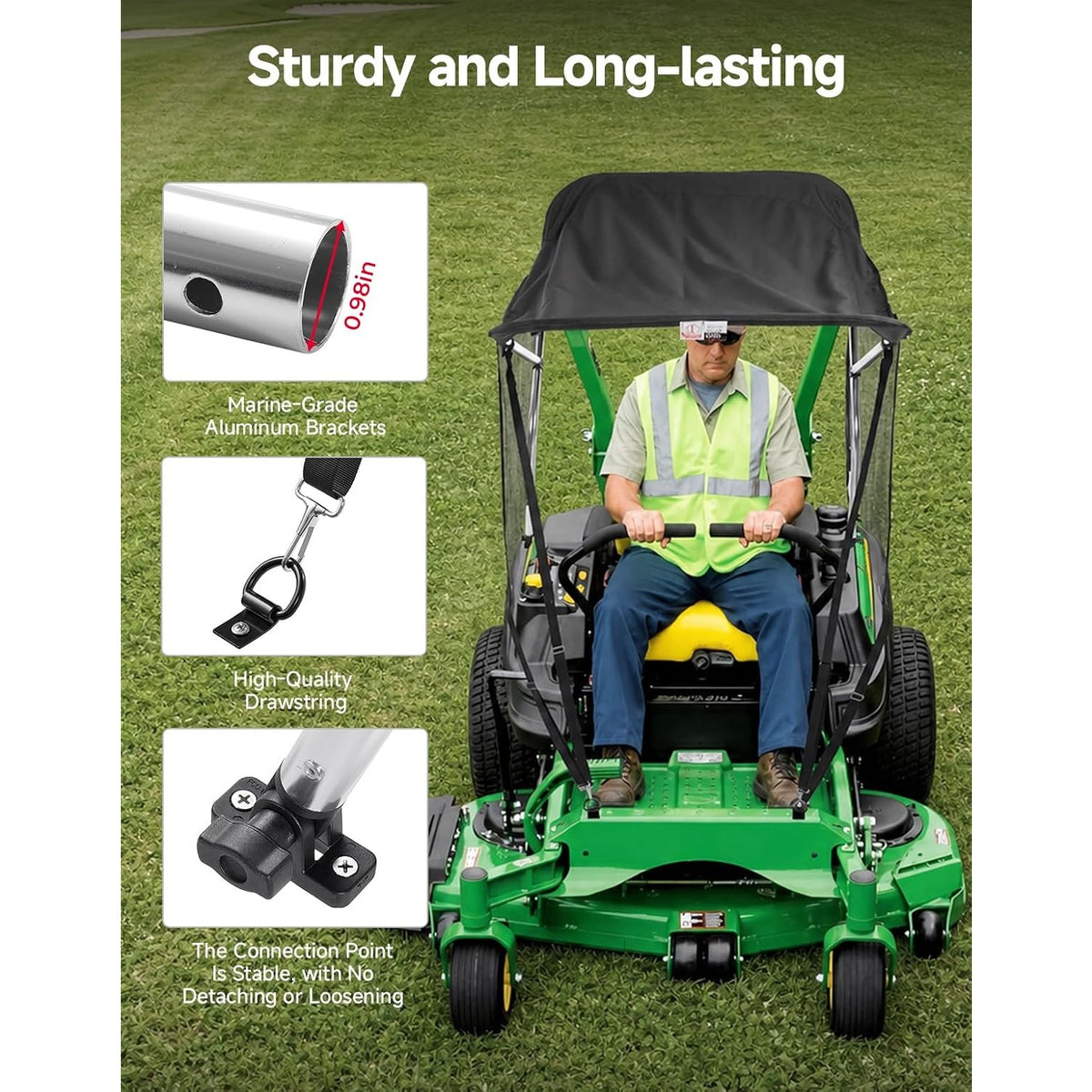 KEMIMOTO Zero Turn Mower Sun Shade Canopy UPF 50+ Blackout Curtains