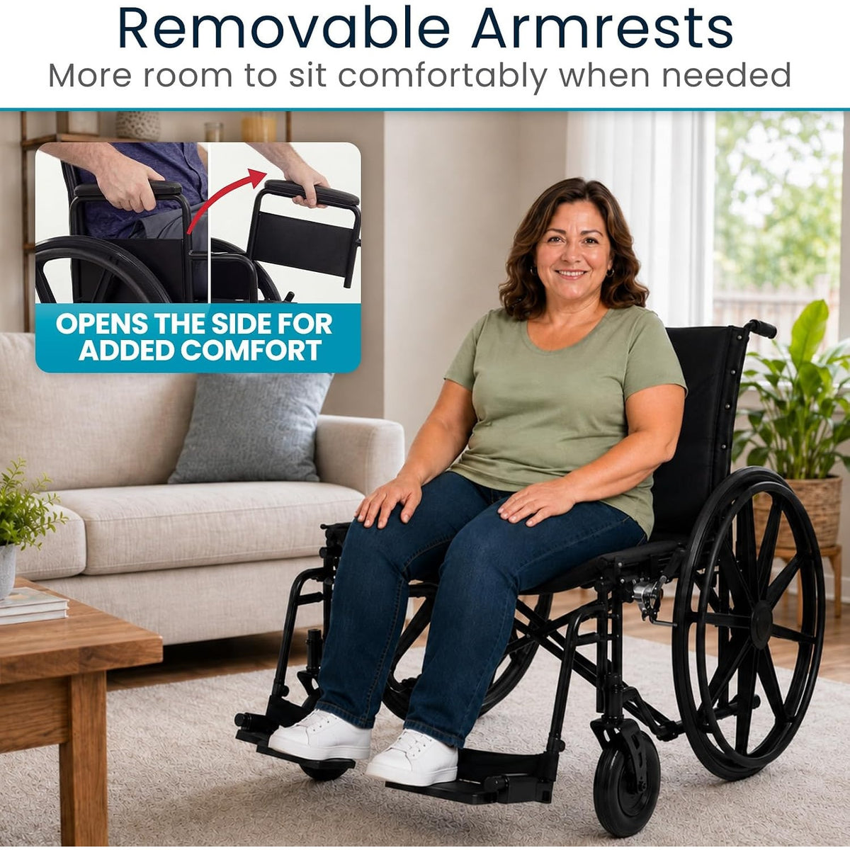 Vive Extra-Wide Bariatric Wheelchair for Adults (600 lb Capacity, 28” Seat)