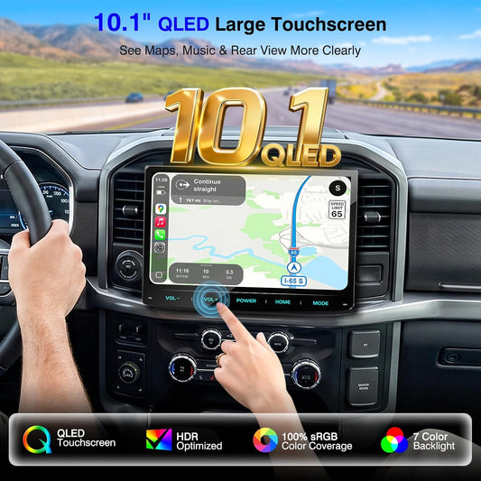 10.1" Double Din Car Stereo Wireless CarPlay Android Auto QLED Backup Camera