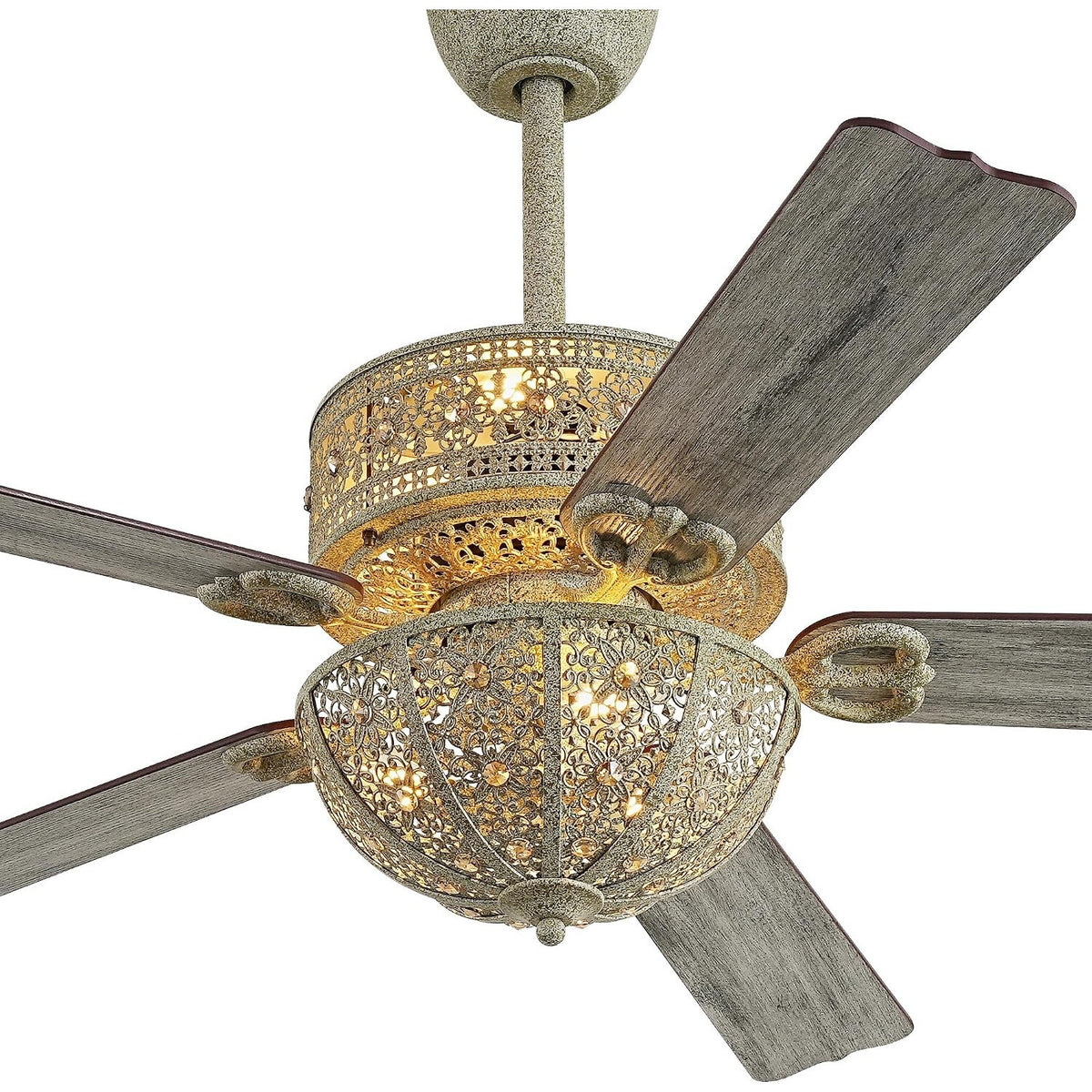 52" Antique Champagne Patina Crystal Chandelier Ceiling Fan 5-Blade Remote