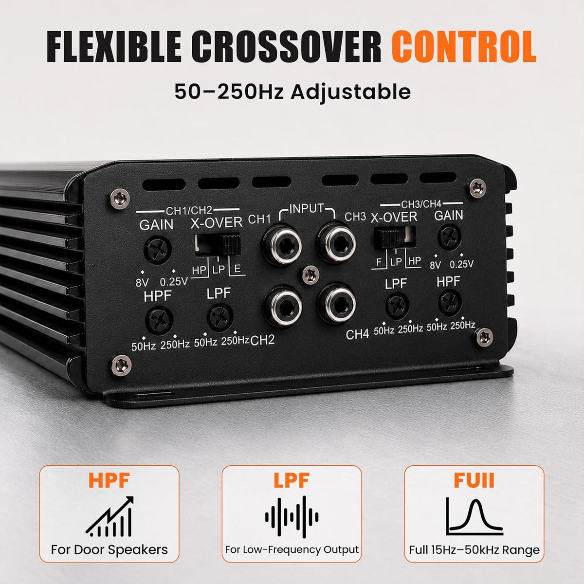 Audishako MHD130.4D 2400W 4-Channel Class D Car Audio Amplifier 2/4 Ohm