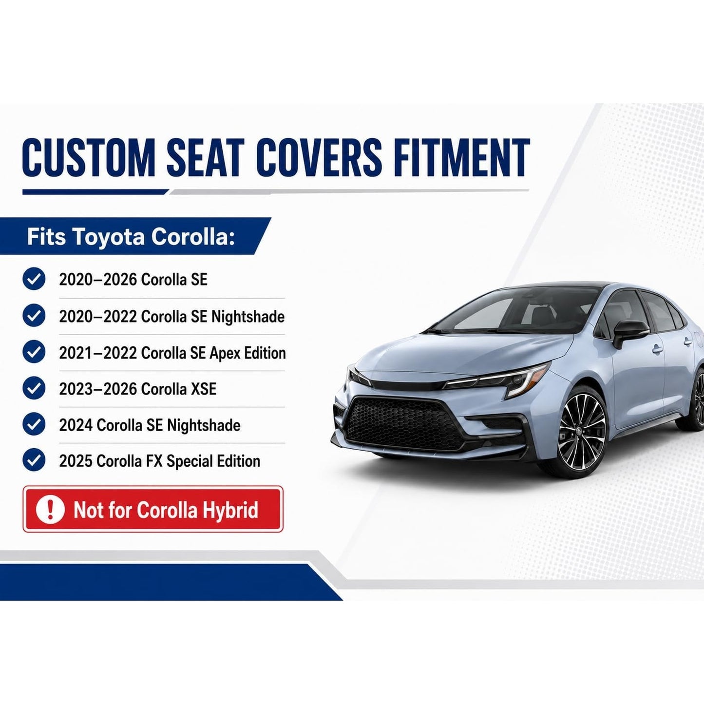 Custom Fit Seat Covers Toyota Corolla 2020-2026 SE XSE FX Black Leather Set