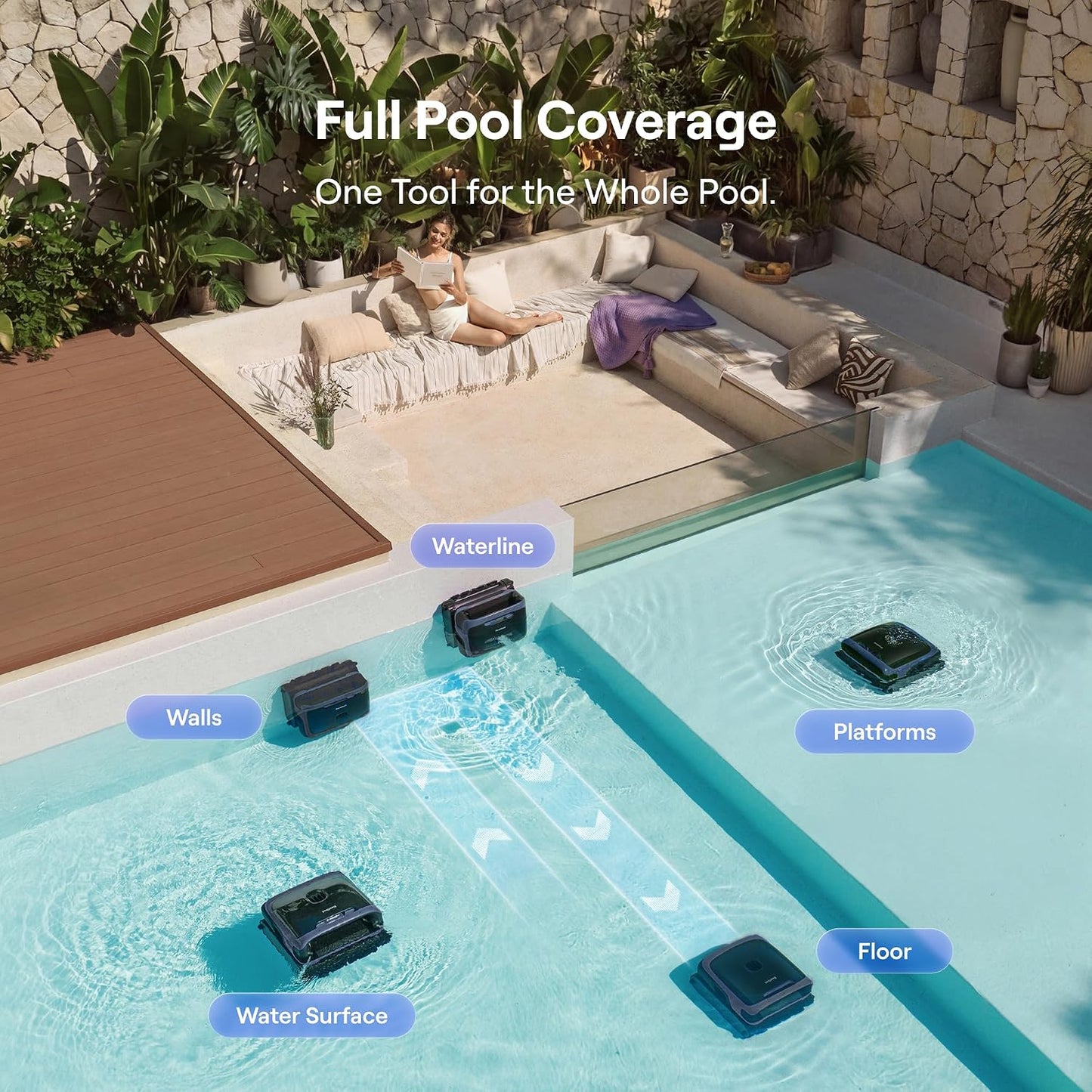 Beatbot Sora 70 Cordless Robotic Pool Cleaner 6800 GPH Wall Floor Surface Clean (Navy Blue)